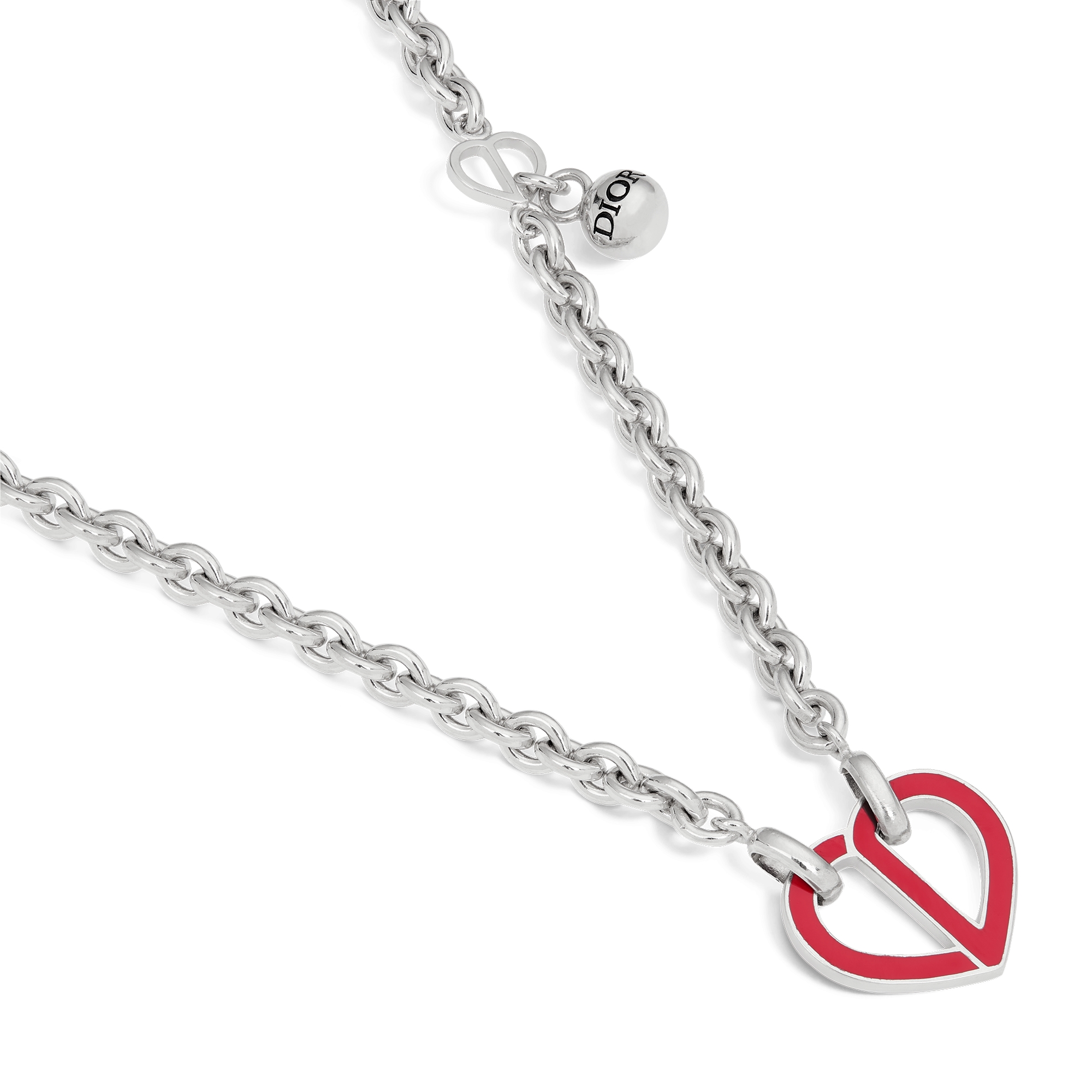 Dior CD Heart Necklace Silver-Finish Brass with Red and Black Resin E09