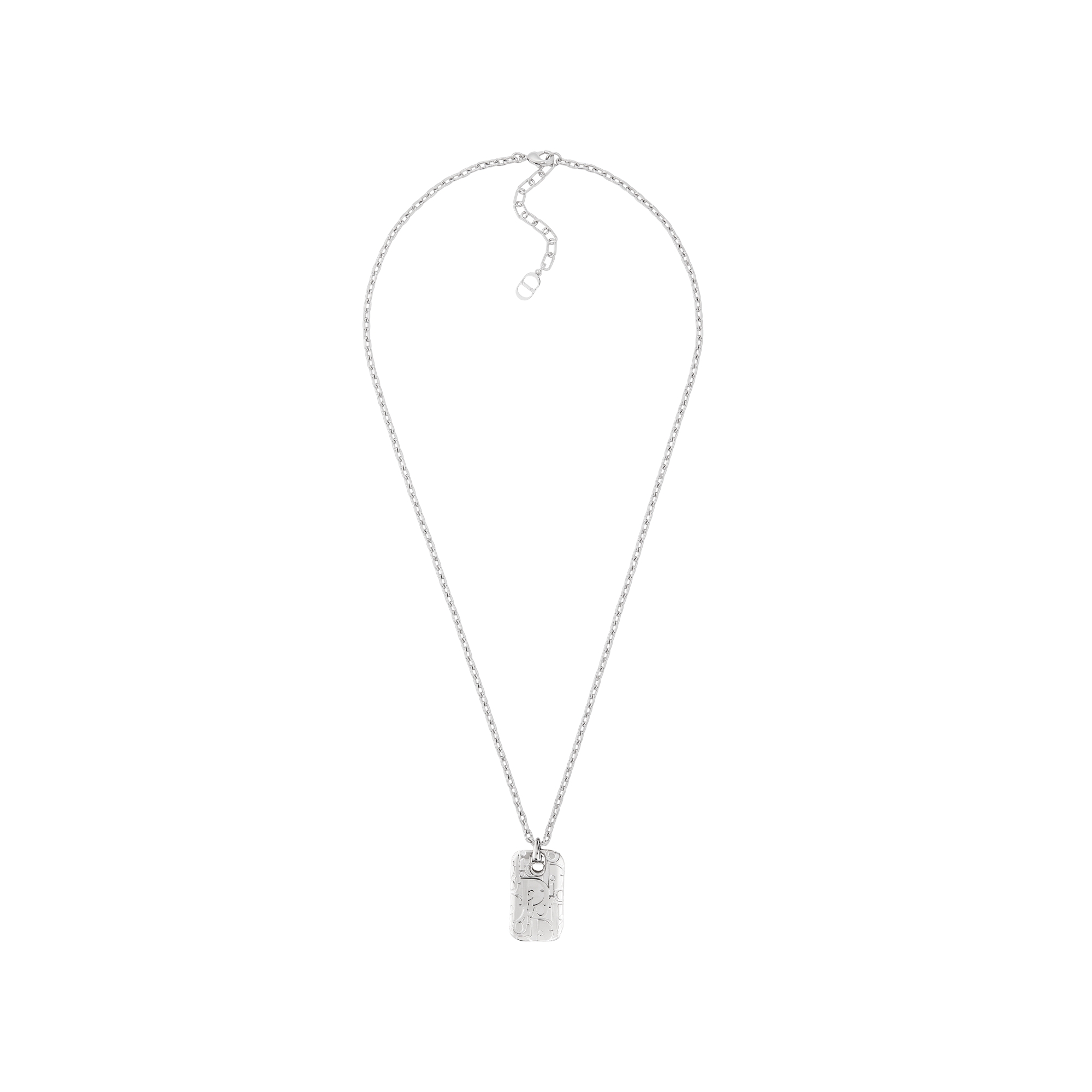 Dior Oblique Plate Pendant Necklace Silver-Finish Brass E01