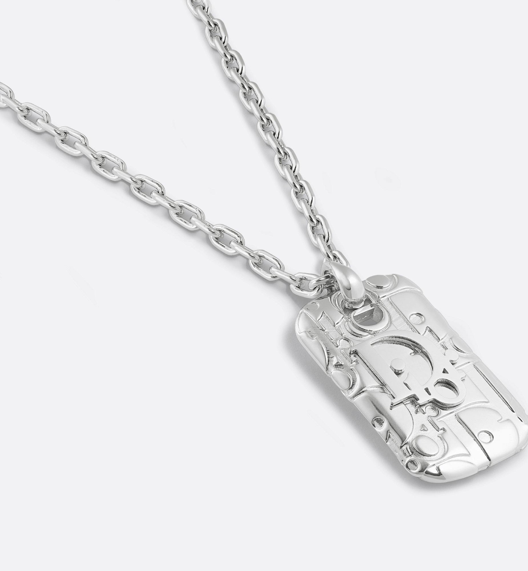 Dior Oblique Plate Pendant Necklace Silver-Finish Brass | DIOR Dior Oblique Plate Pendant Necklace Silver-Finish Brass | DIOR