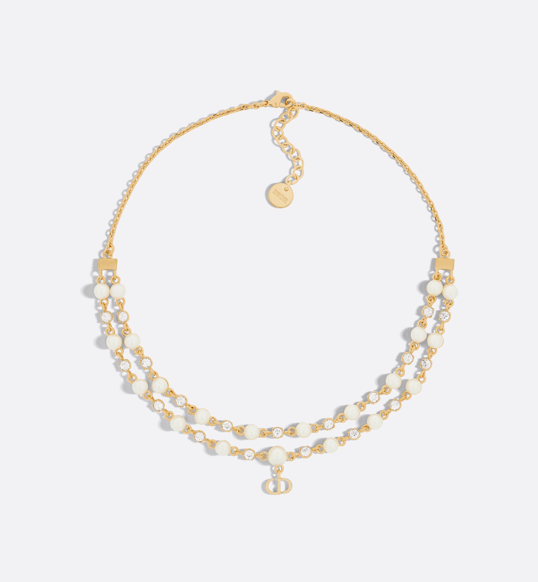 Petit CD Treasure Necklace Gold-Finish Metal with White Petit CD Treasure Necklace Gold-Finish Metal with White