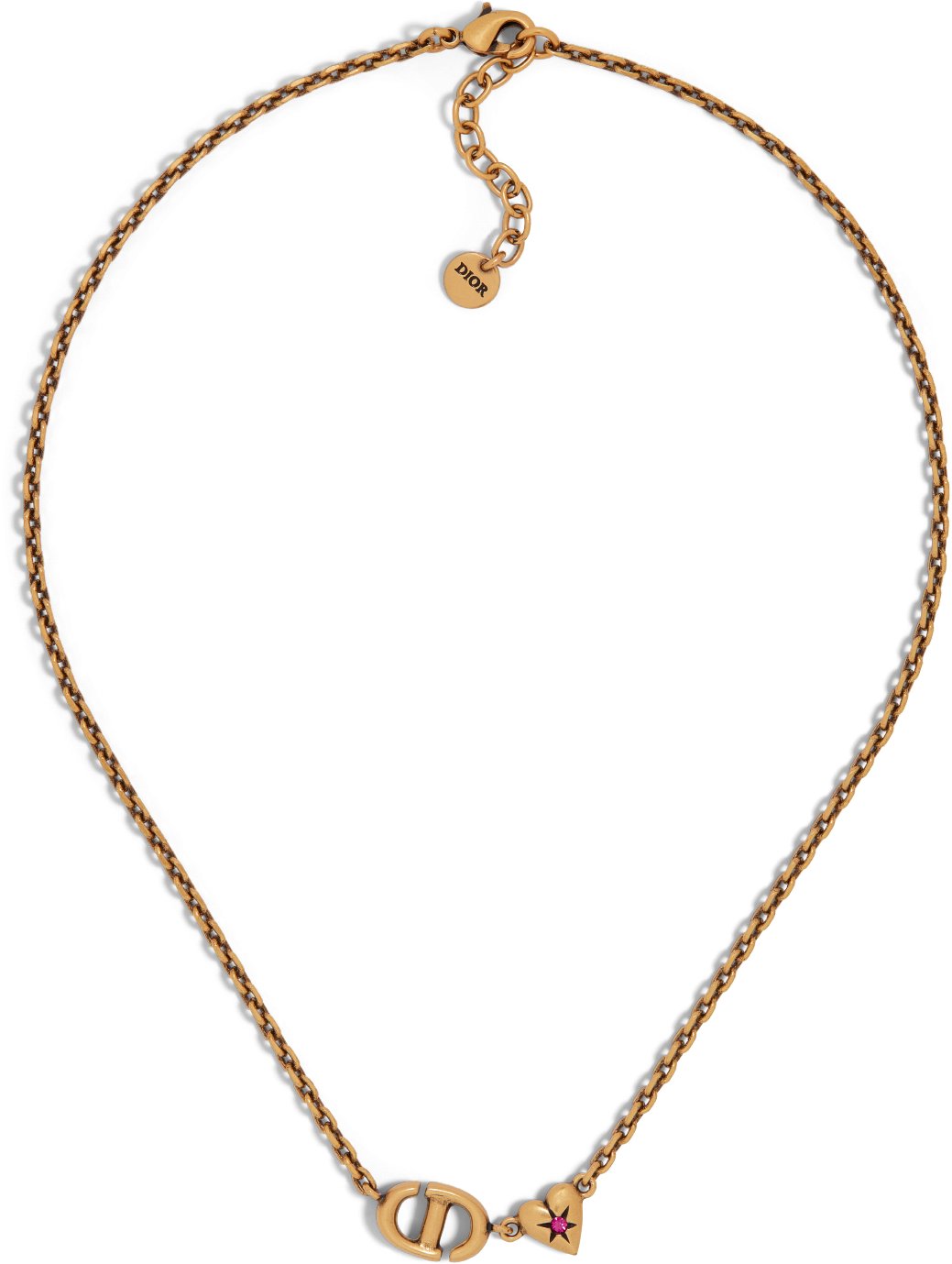 DIOR Lucky Charms Necklace Antique Gold Finish Metal And Pink Crystal Women