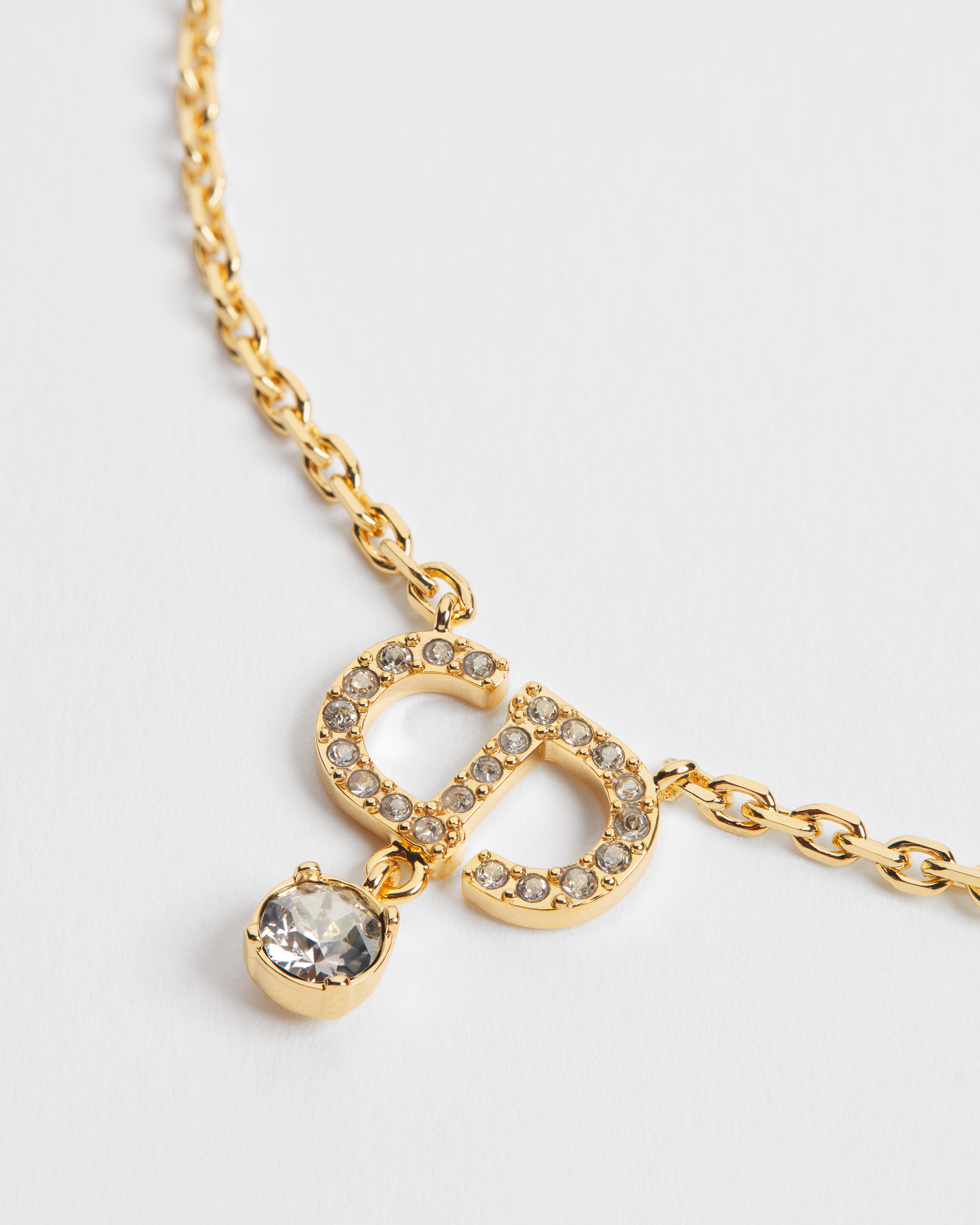 Petit CD Necklace Gold-Finish Metal and Silver-Tone Crystals E09