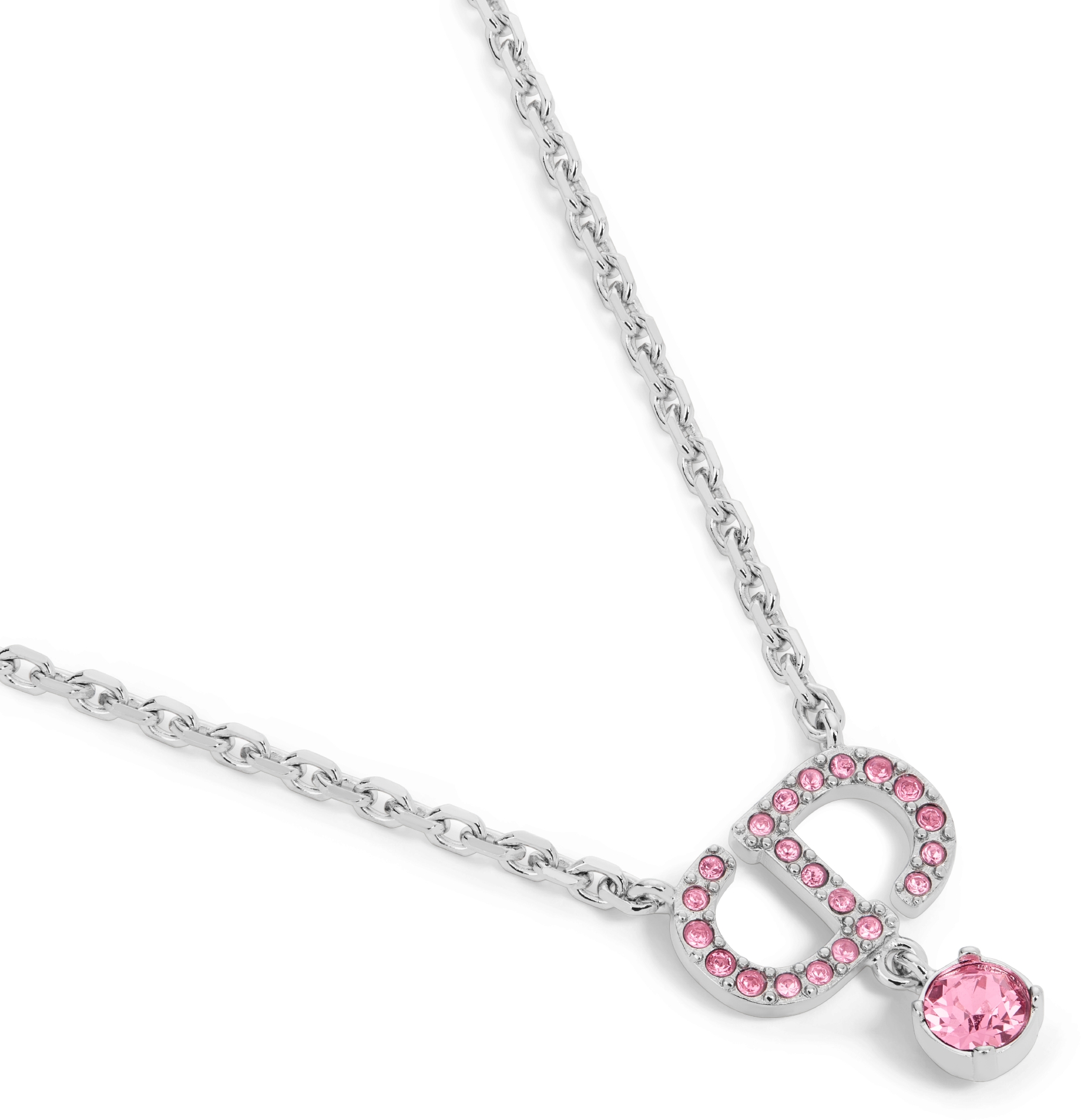 DIOR Petit CD Necklace Palladium Finish Metal And Pink Crystals Women