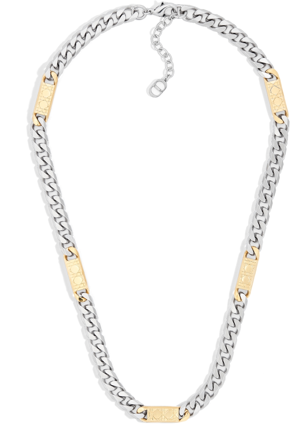 DIOR Cannage Chain Link Necklace Silver And Gold Finish Brass Men