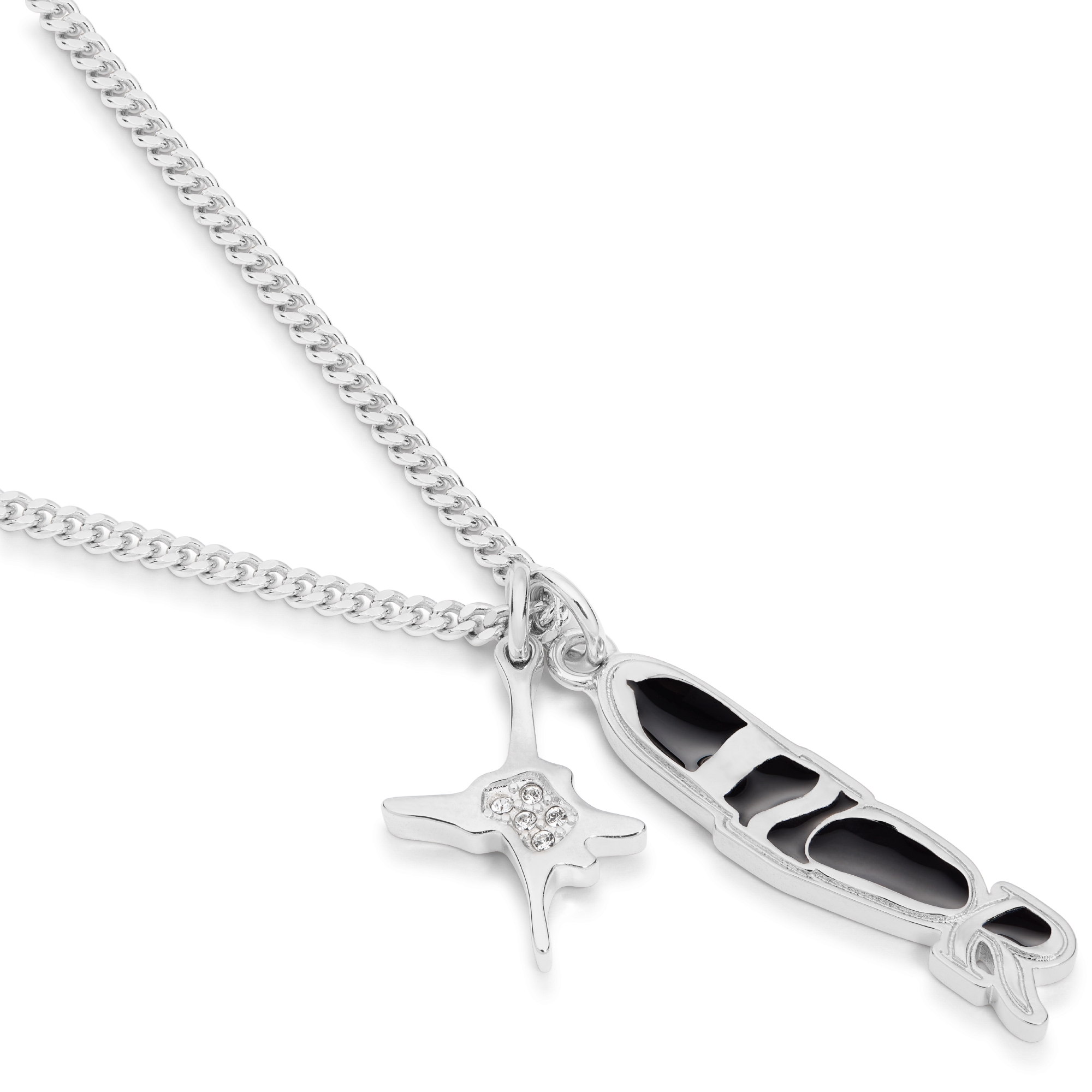 Collier pendentifs DIOR AND LEWIS HAMILTON Laiton argenté, résine noire et cristaux blancs E09