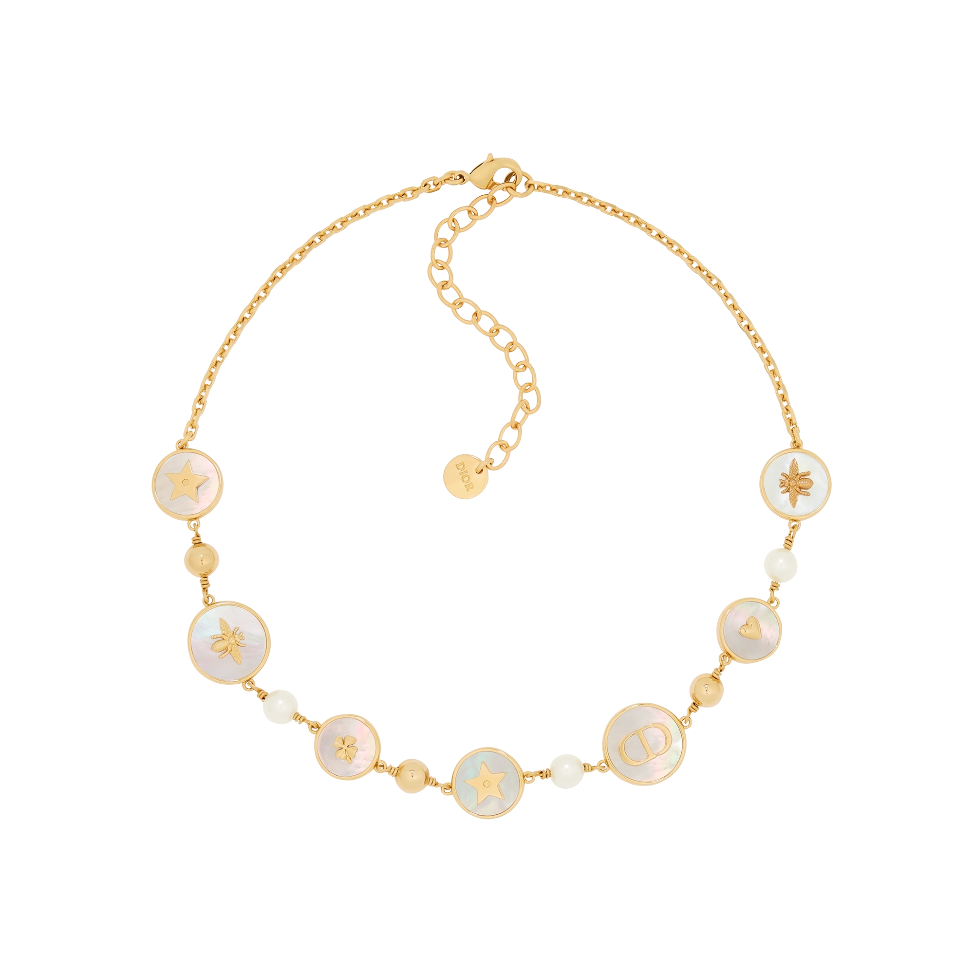  Métal finition dorée, perles en résine blanche et nacre blanche