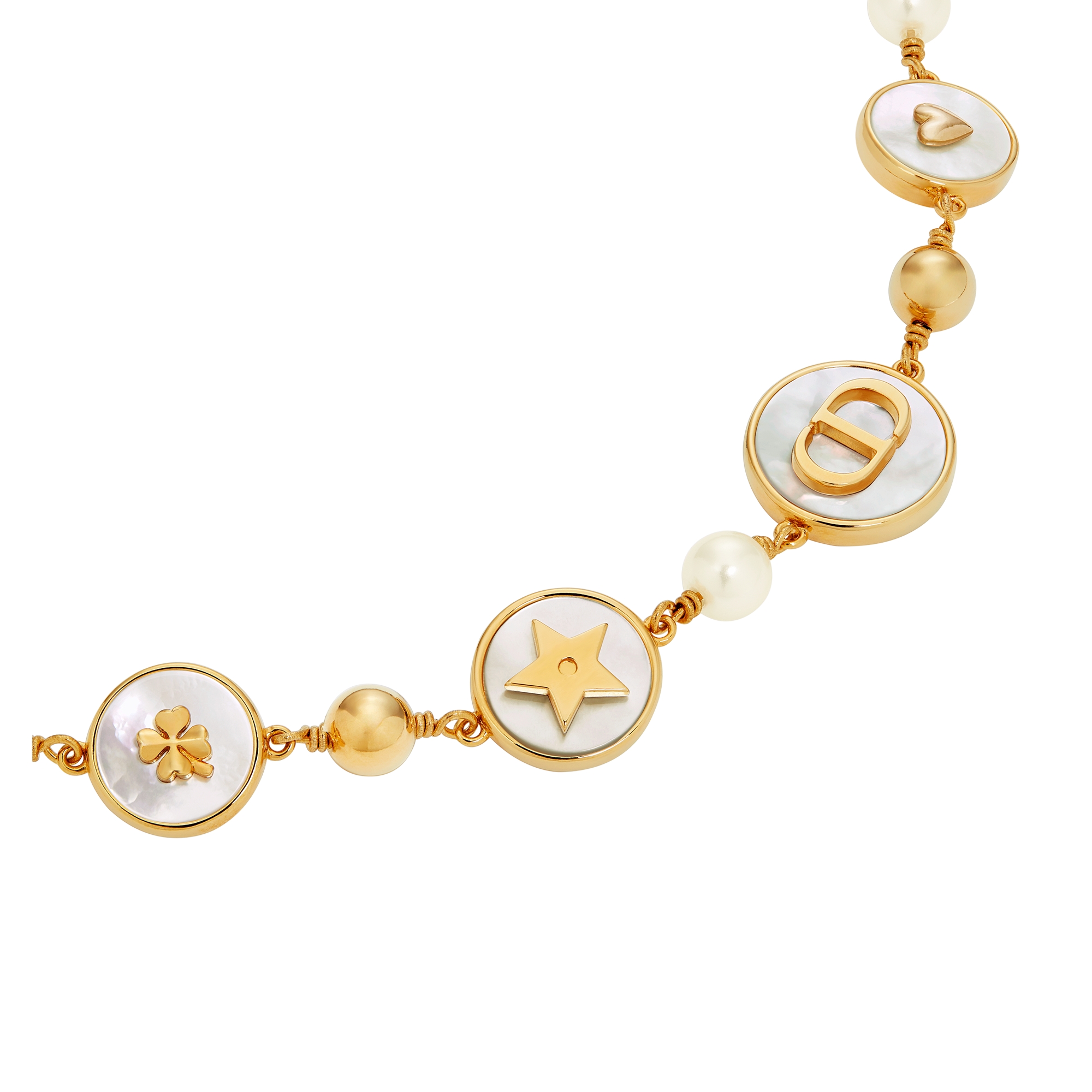 D-Luck Short Necklace Gold-Finish Metal, White Resin Pearls and White Mother-of-Pearl E09