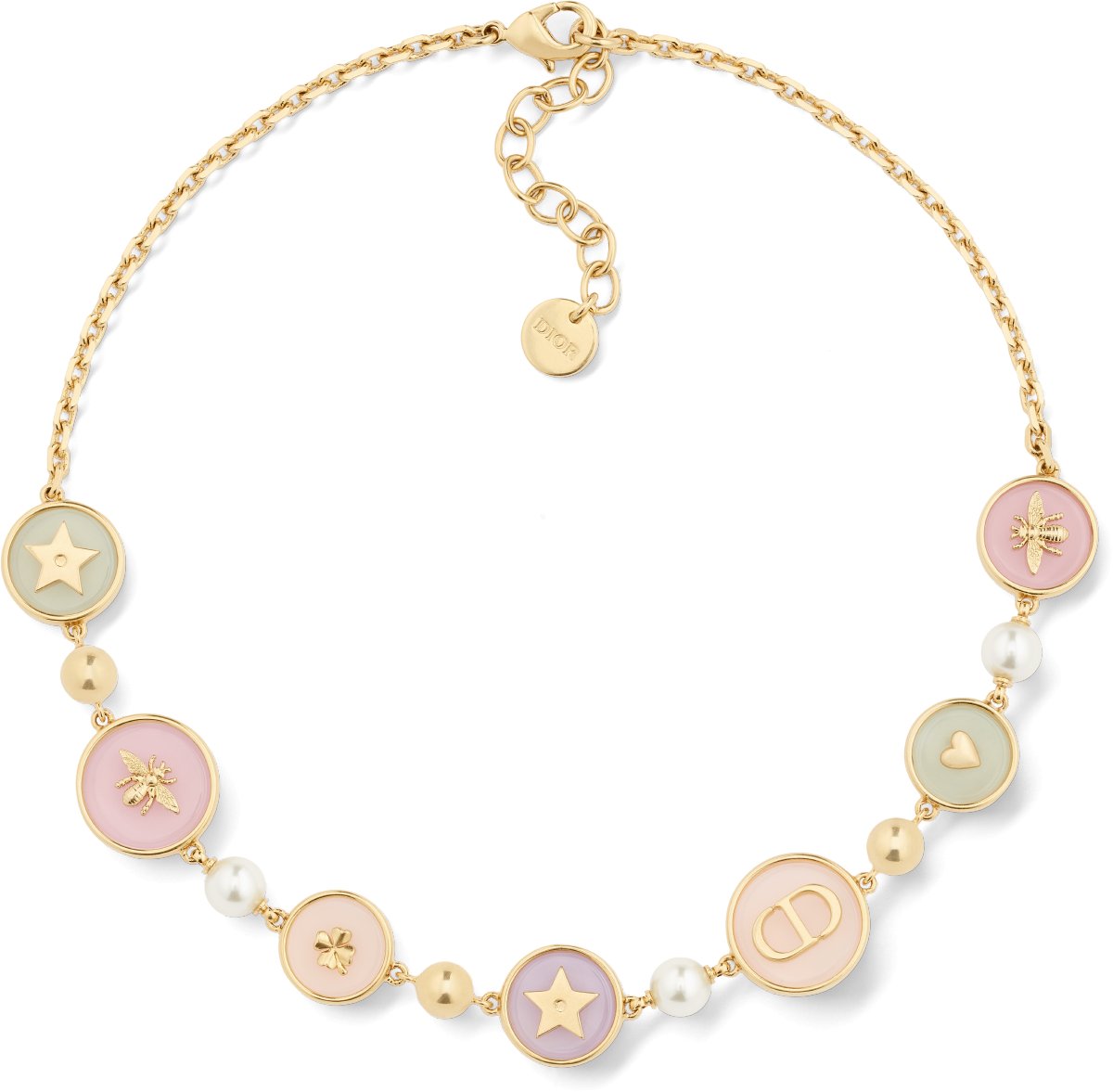 D-Luck Short Necklace Gold-Finish Metal with White Resin Pearls and  Multicolor Transparent Resin | DIOR