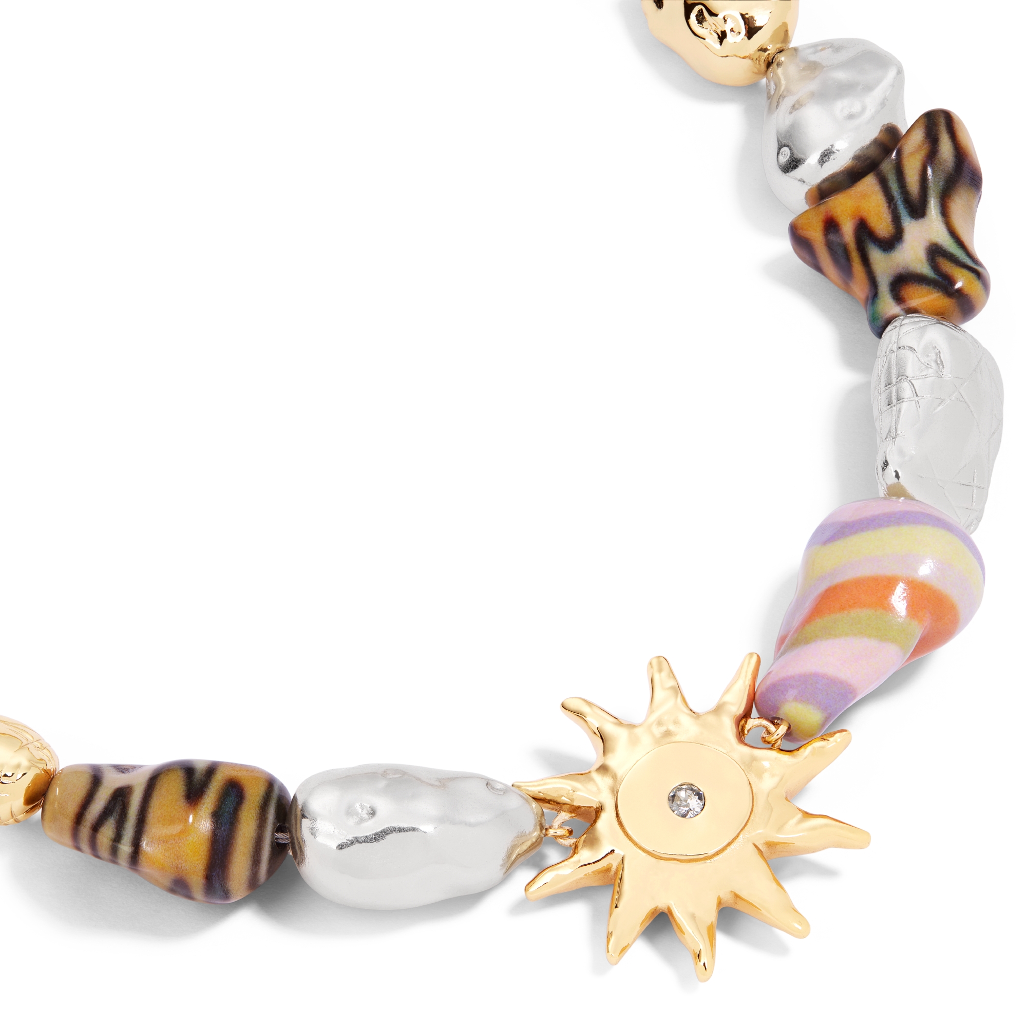 DIOR AND LEWIS HAMILTON Necklace Multicolor Resin Cabochons, Gold- and Silver-Finish Brass and White Crystal E09