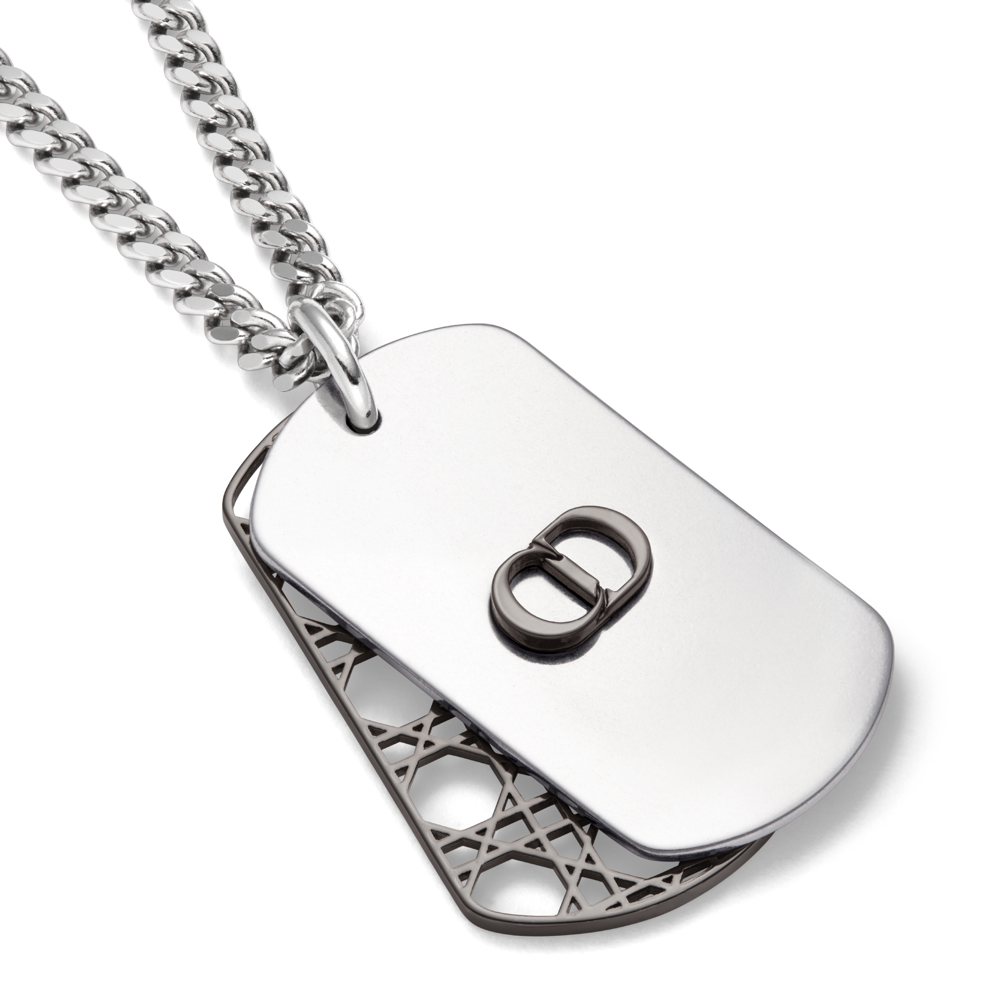Cannage Plate Pendant Necklace Silver- and Ruthenium-Finish Brass E09