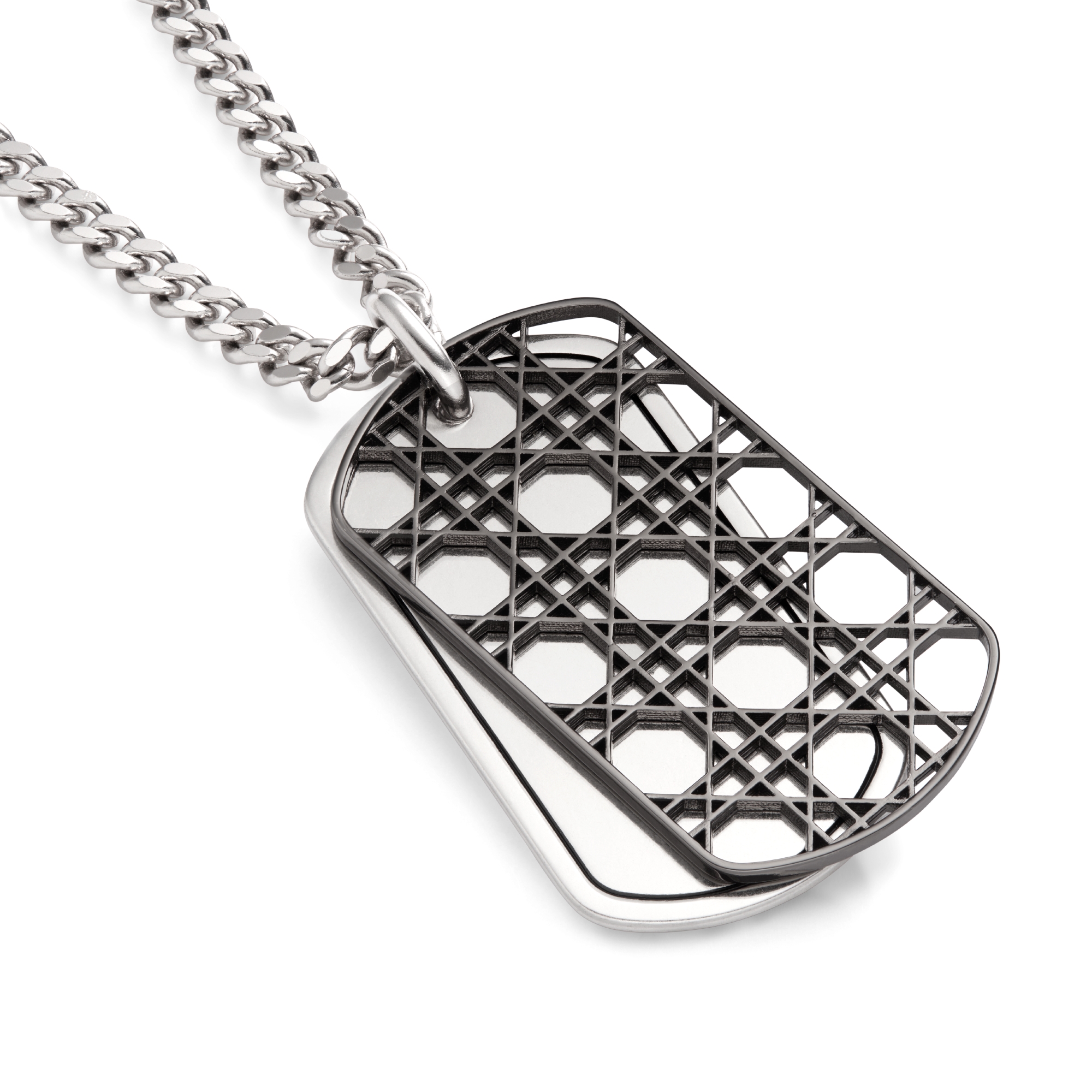 Cannage Plate Pendant Necklace Silver- and Ruthenium-Finish Brass E10