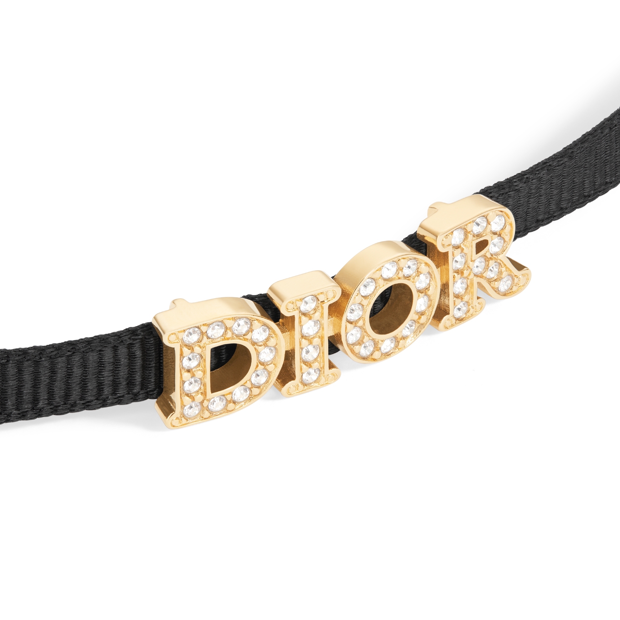 Dio(r)evolution Choker Black Grosgrain-Effect Technical Fabric, Gold-Finish Metal and Silver-Tone Crystals E09