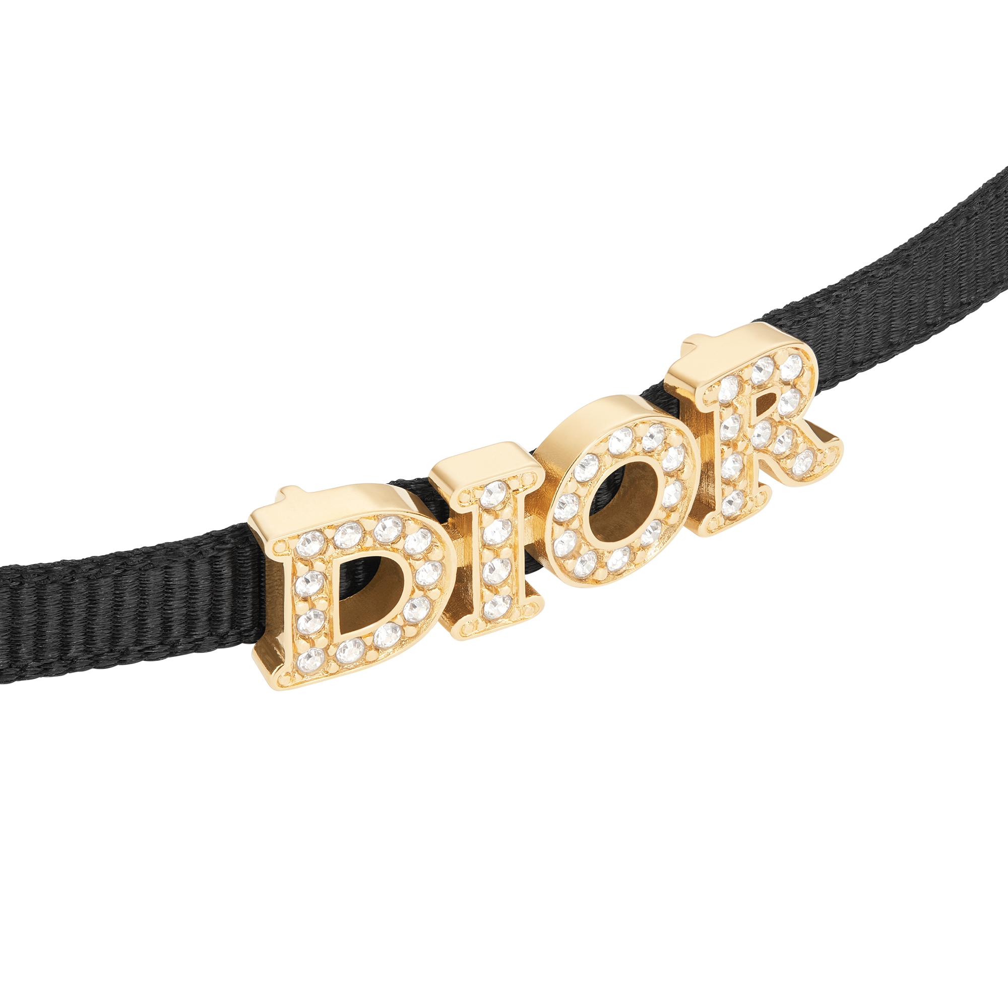 Dio(r)evolution Choker Black Grosgrain-Effect Technical Fabric, Gold-Finish Metal and Silver-Tone Crystals E09
