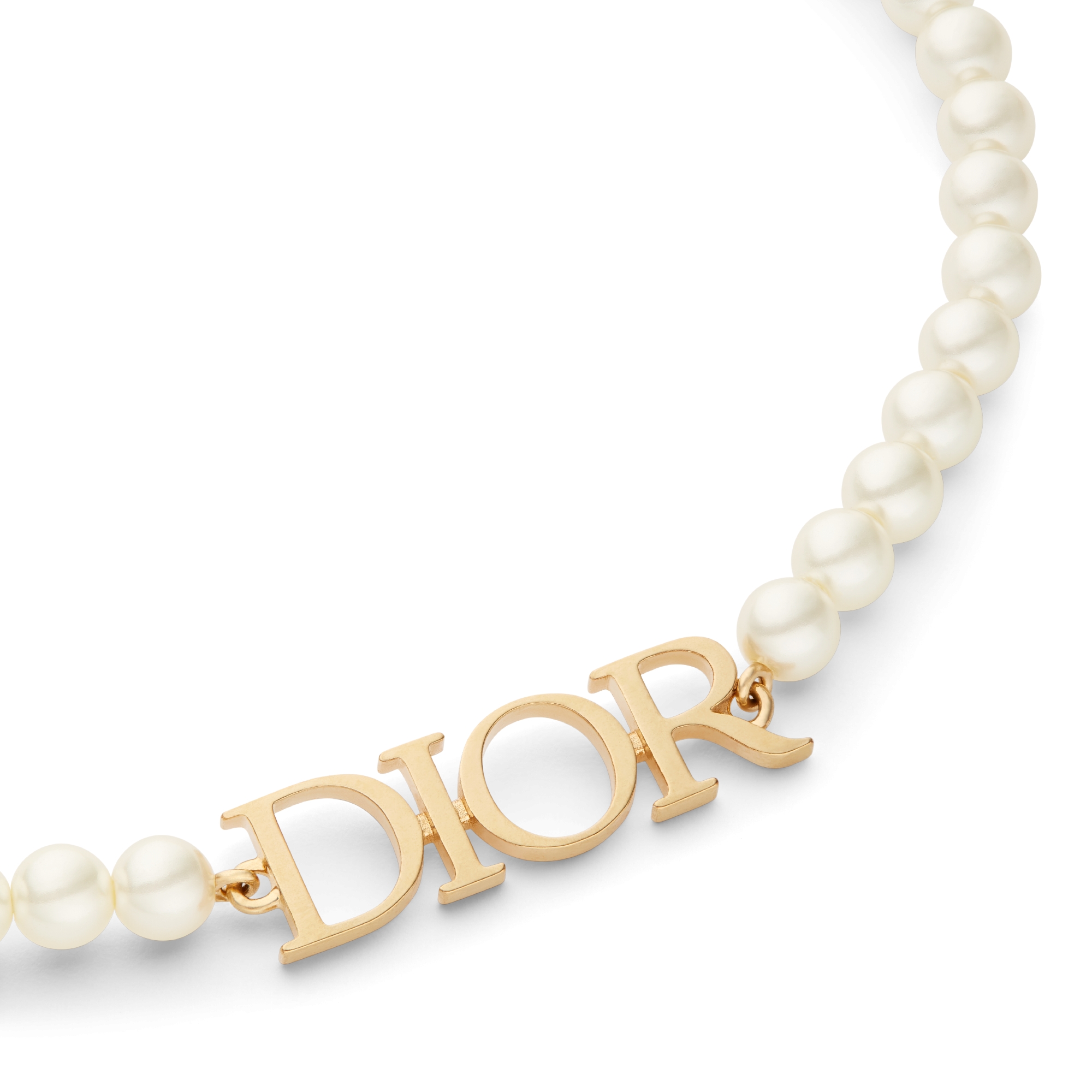 Dio(r)evolution Necklace Gold-Finish Metal and White Resin Pearls E09
