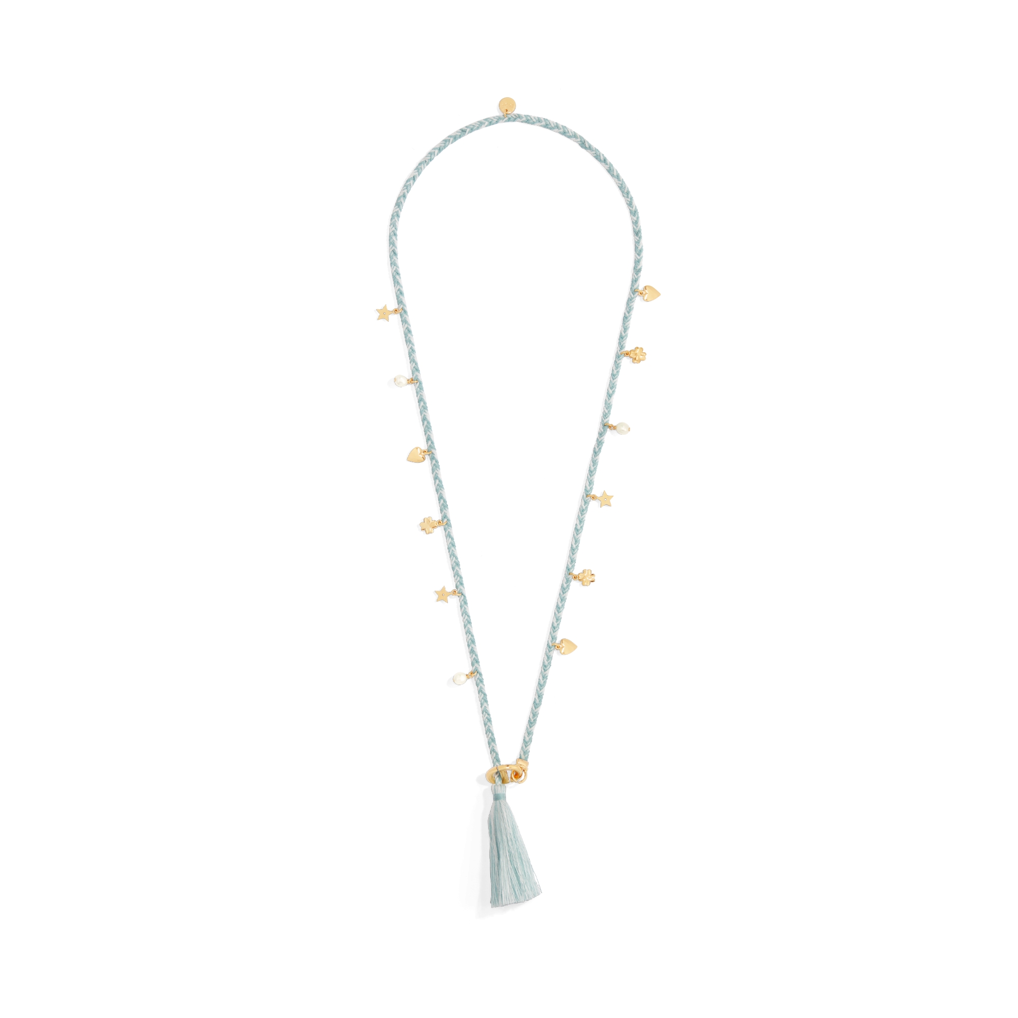 Avalaya Collana Lunga In Corda Di Cotone – Perline In Resina Multicolore E Ceramica, Finitura Argento Antico, Lunghezza 70 Cm
