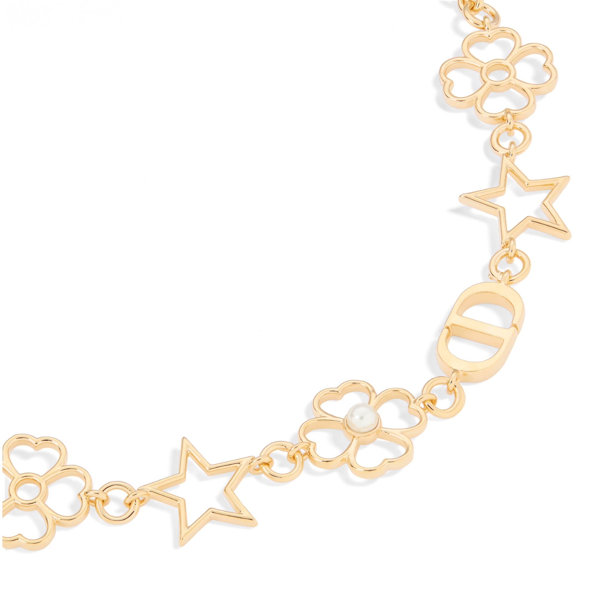 Dior Lucky Lace Necklace Gold-Finish Metal and White Resin Pearl E09