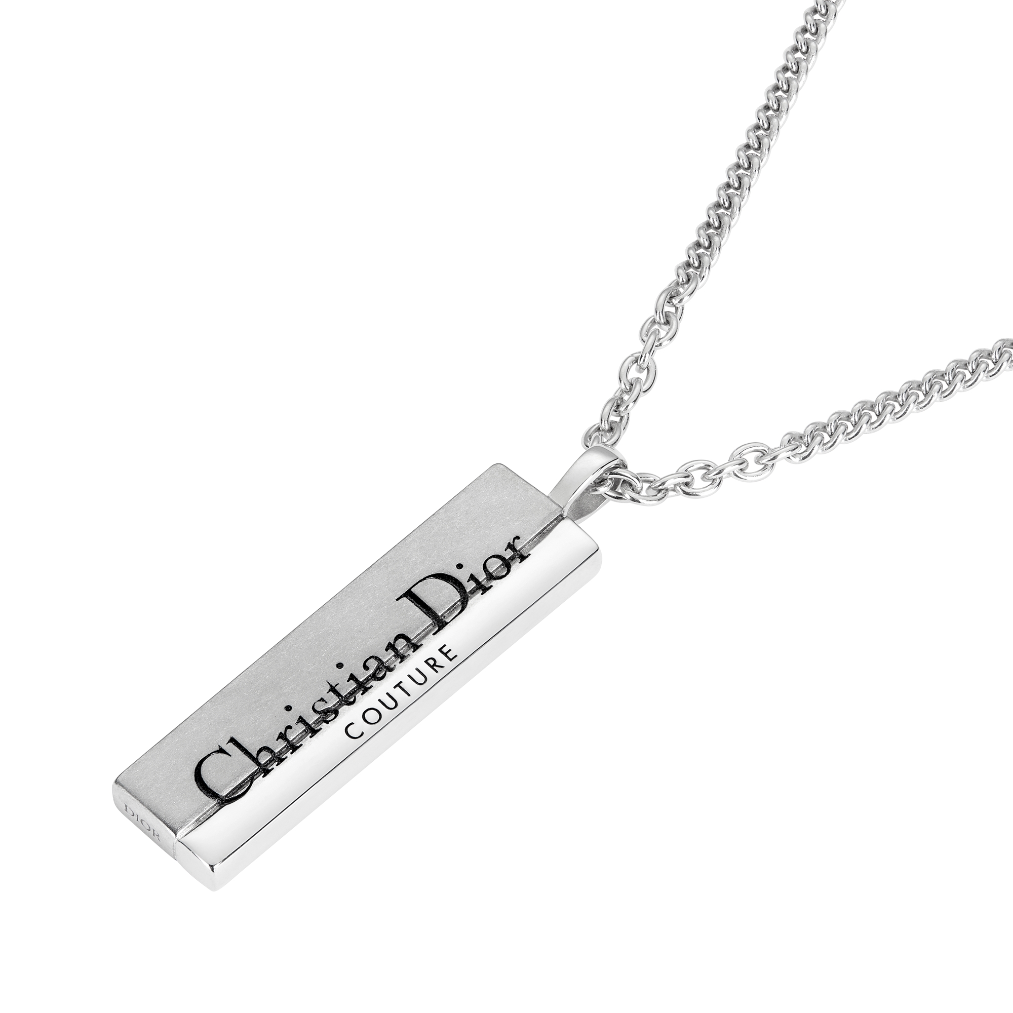 Christian Dior Couture Cut Plate Pendant Necklace Silver and Black Resin E09
