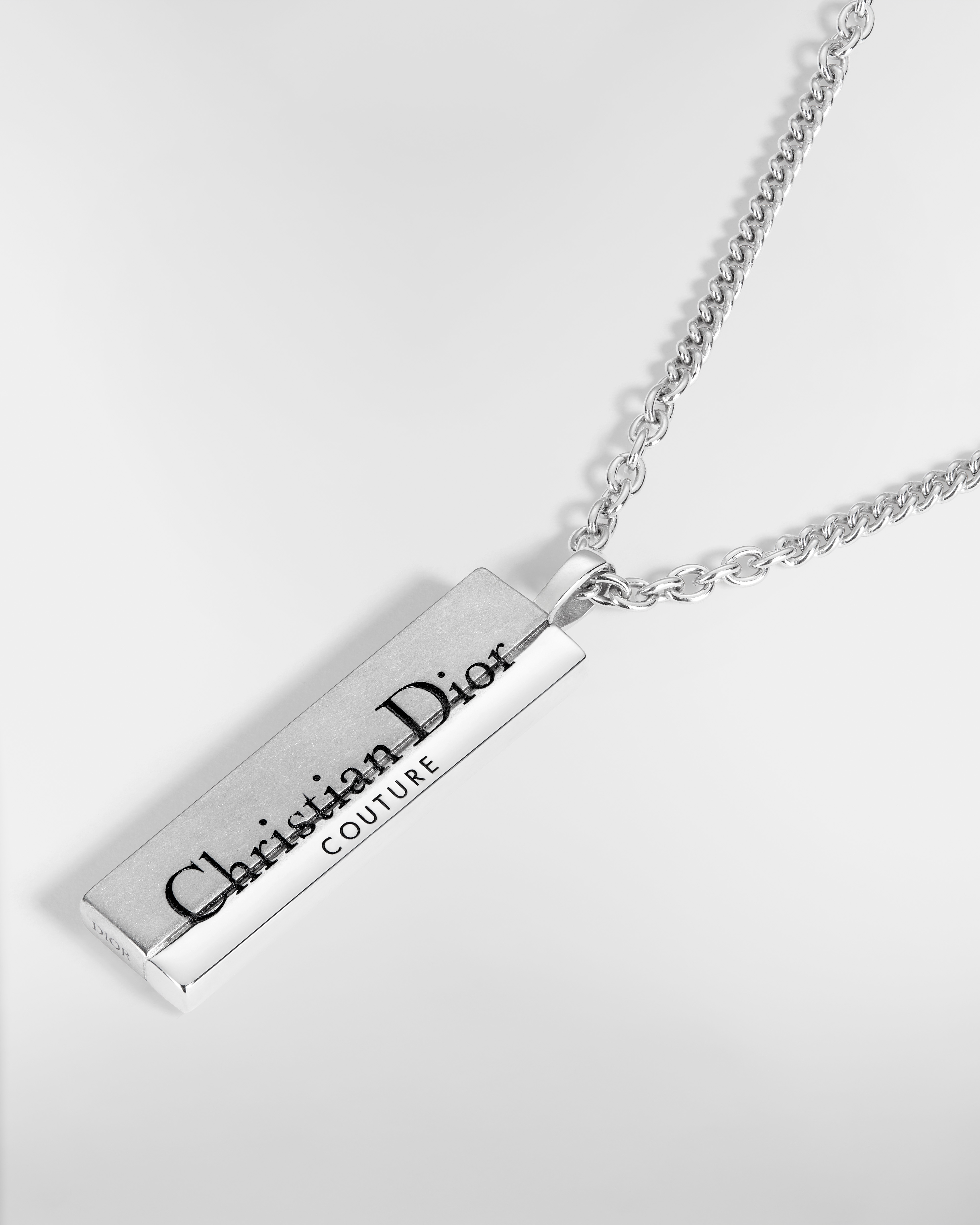 Christian Dior Couture Cut Plate Pendant Necklace Silver and Black Resin E09