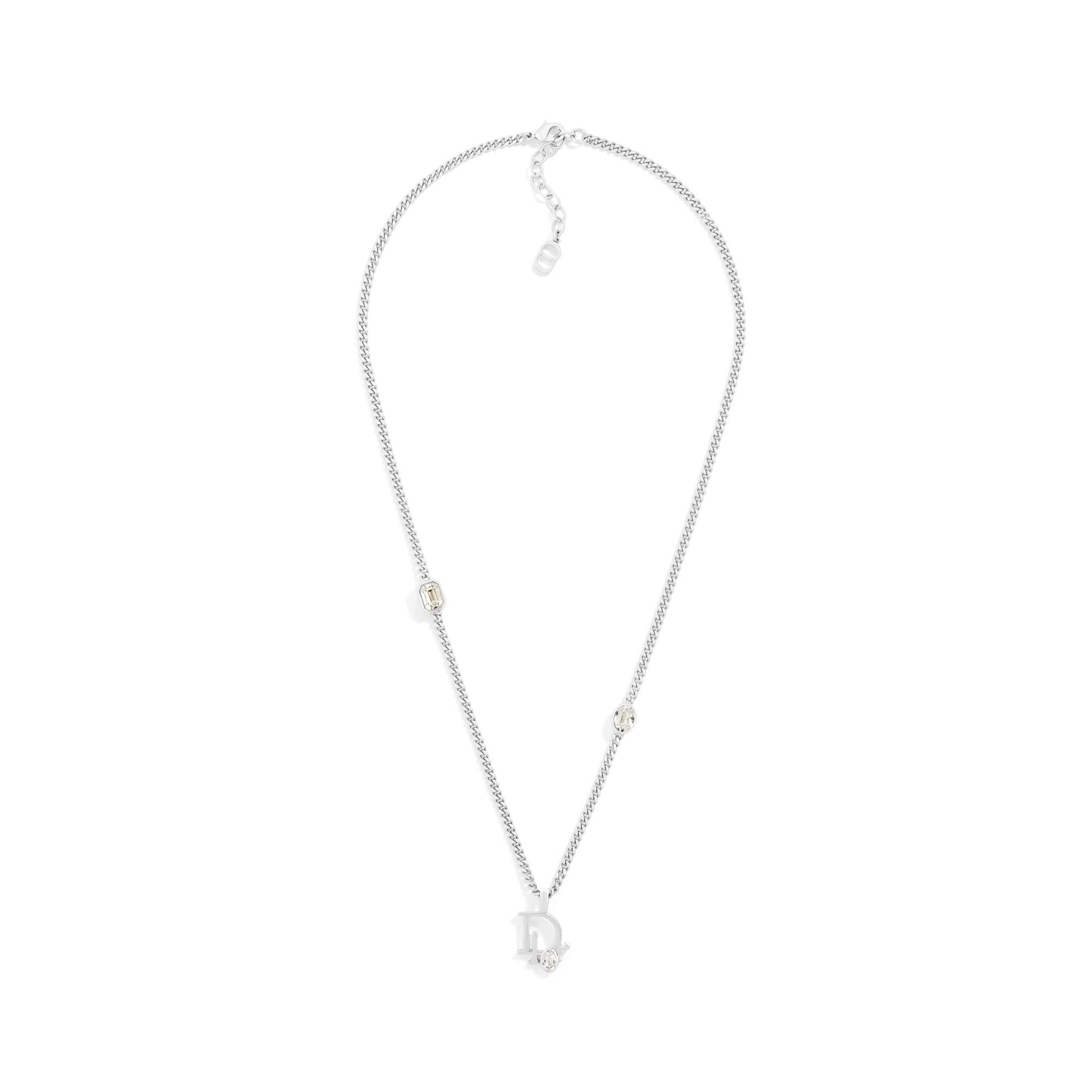 Dior Sparkle Pendant Necklace Silver-Finish Brass with White Crystals and Gray Resin E01