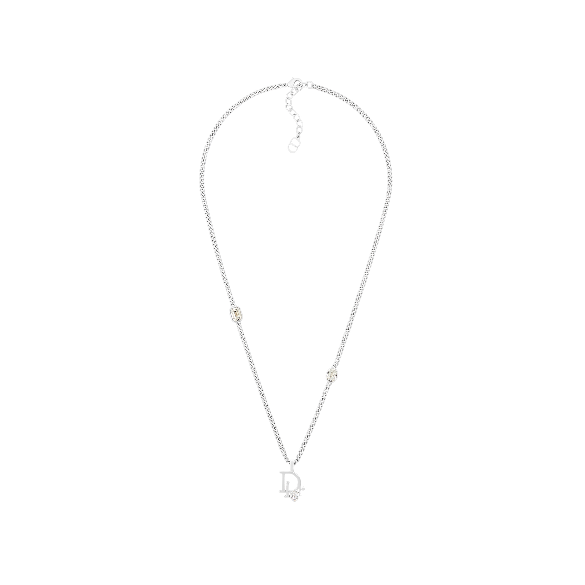 Dior Sparkle Pendant Necklace Silver-Finish Brass with White Crystals and Gray Resin E01