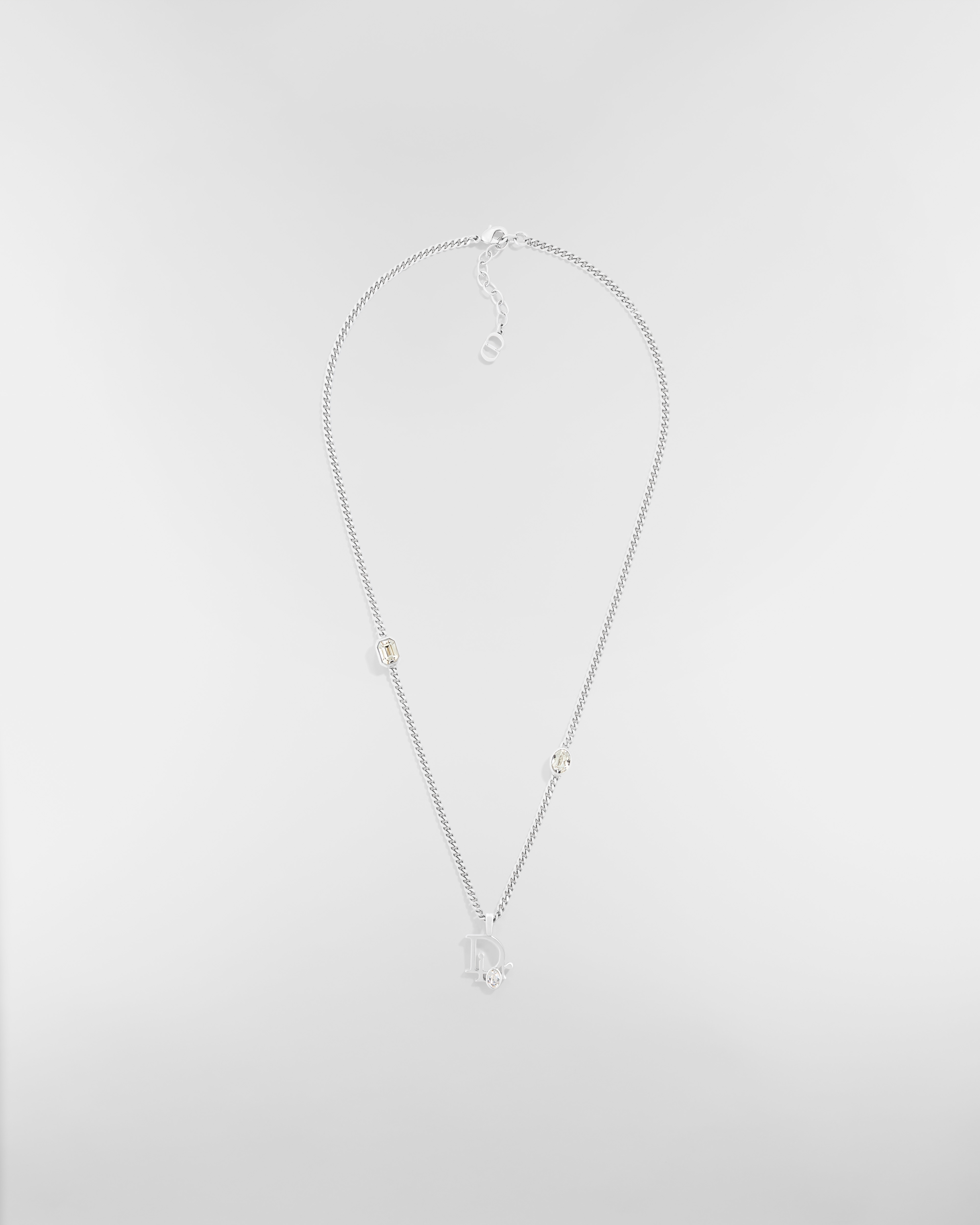 Dior Sparkle Pendant Necklace Silver-Finish Brass with White Crystals and Gray Resin E01