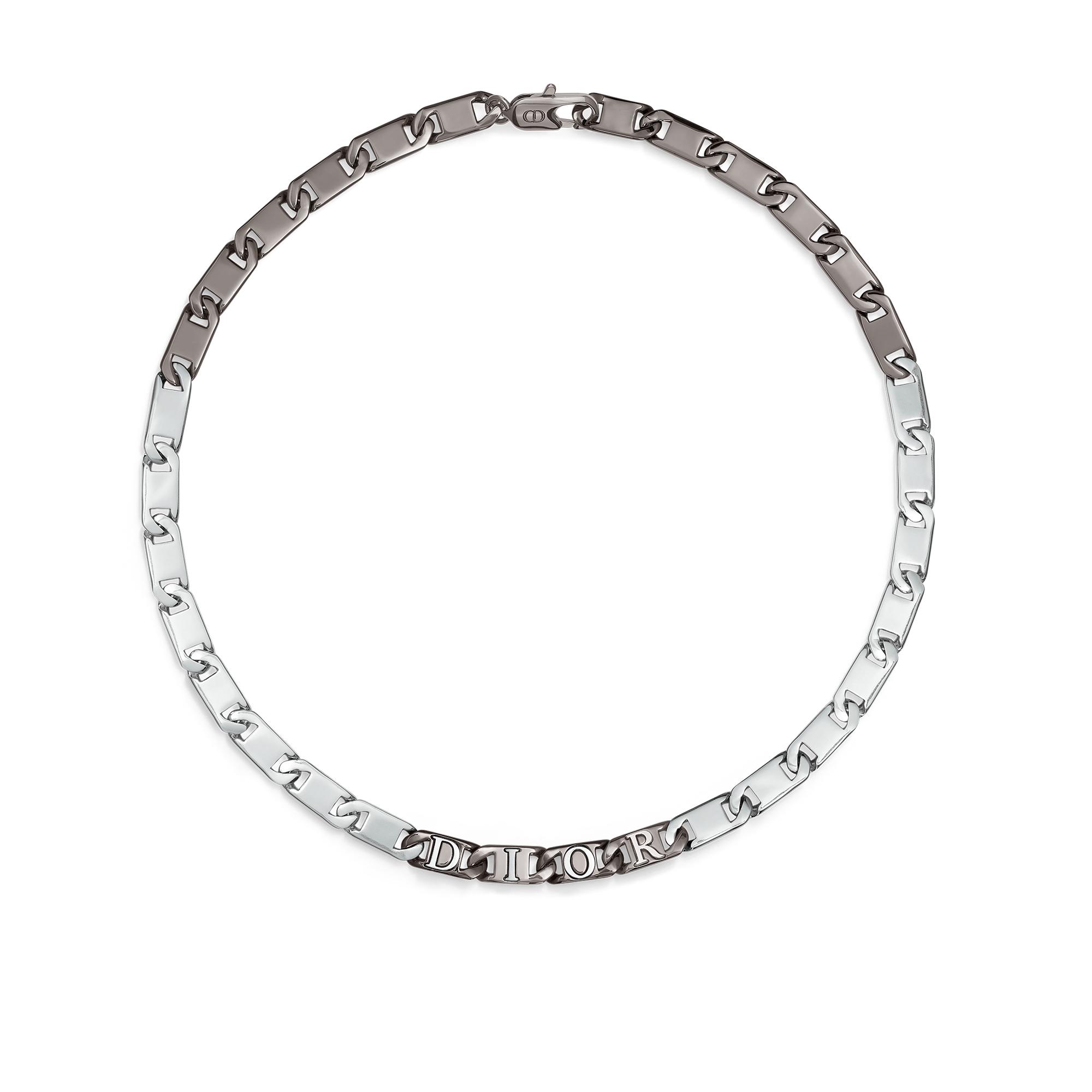 Dior 콘트라스트 체인 링크 목걸이 루테늄 & 실버 피니시 브라스 E01