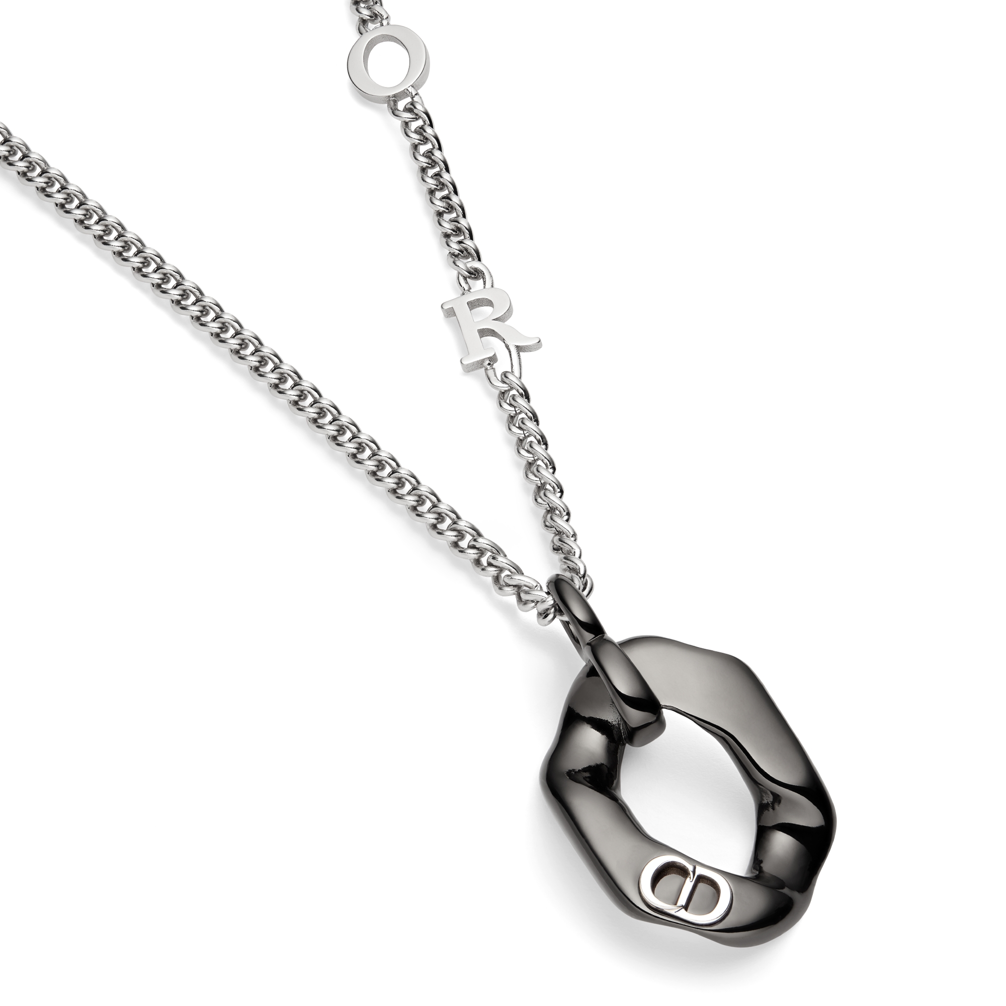 Dior Contrast Pendant Necklace Silver- and Ruthenium-Finish Brass E09