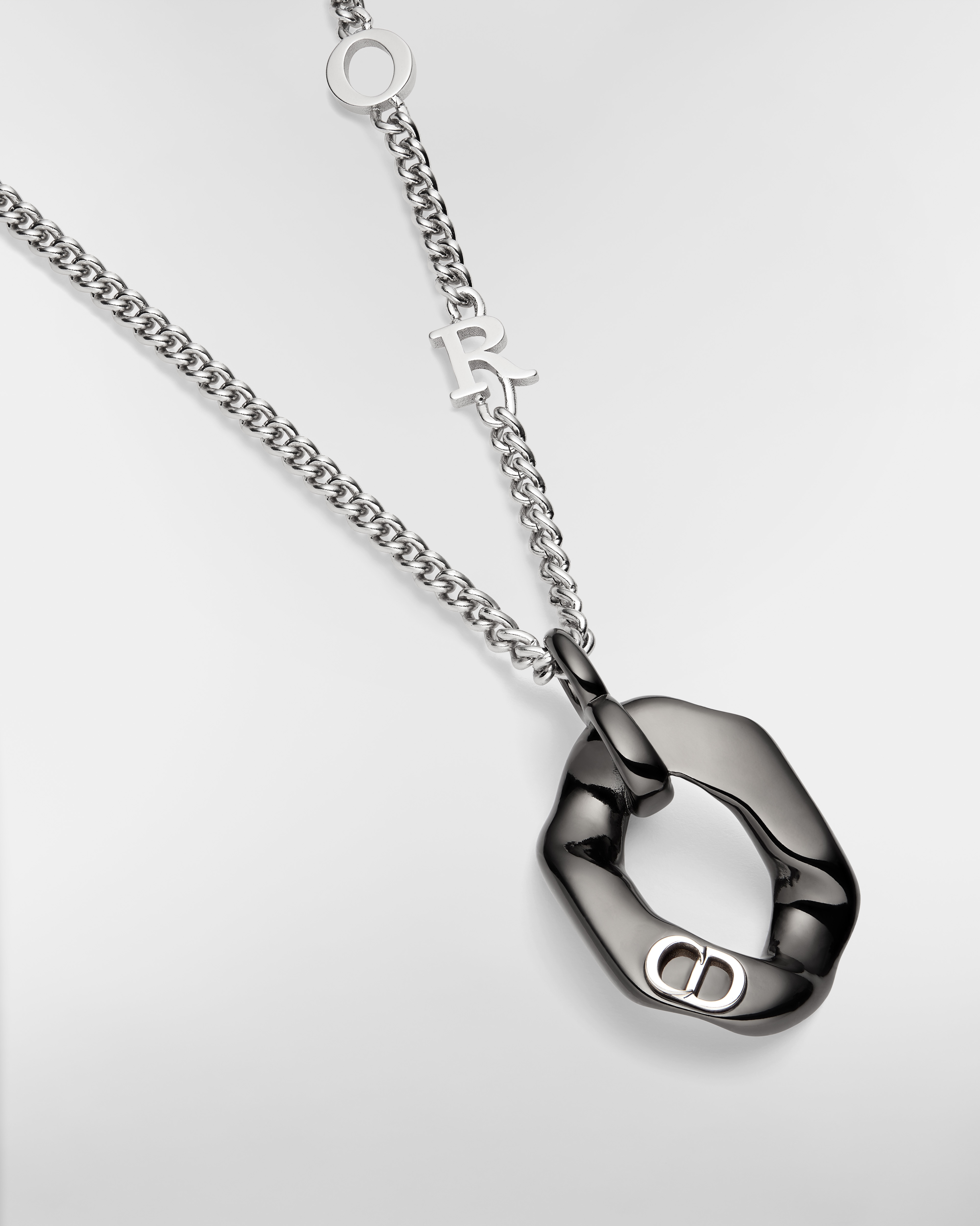Dior Contrast Pendant Necklace Silver- and Ruthenium-Finish Brass E09