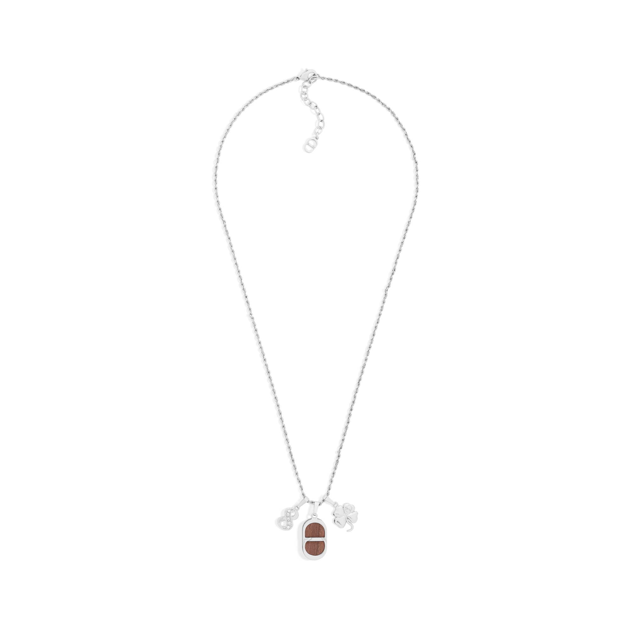 Knock on Wood Pendant Necklace Silver-Finish Brass, Santos Wood and White Crystals E01