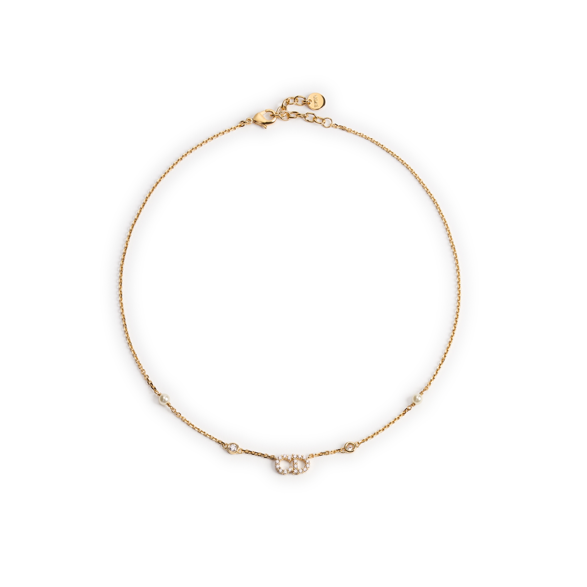 Clair D Lune 목걸이 골드 피니시 메탈 & 화이트 레진 진주, 스파클링 크리스탈 E01