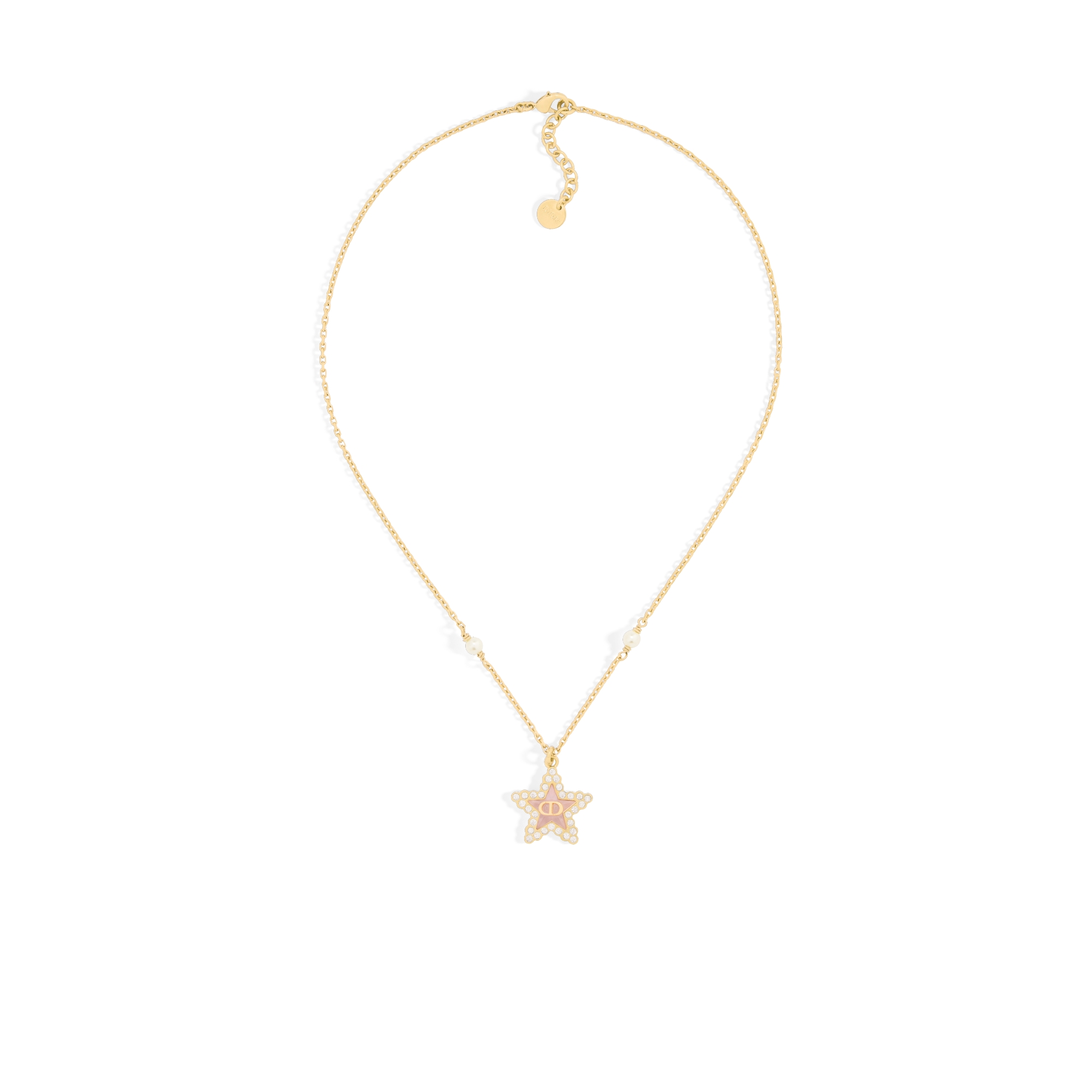 Petit CD Lucky Baroque 목걸이 골드 피니시 메탈 & 화이트 레진 진주, 실버 톤 크리스탈, 마카롱 핑크 글라스 E01