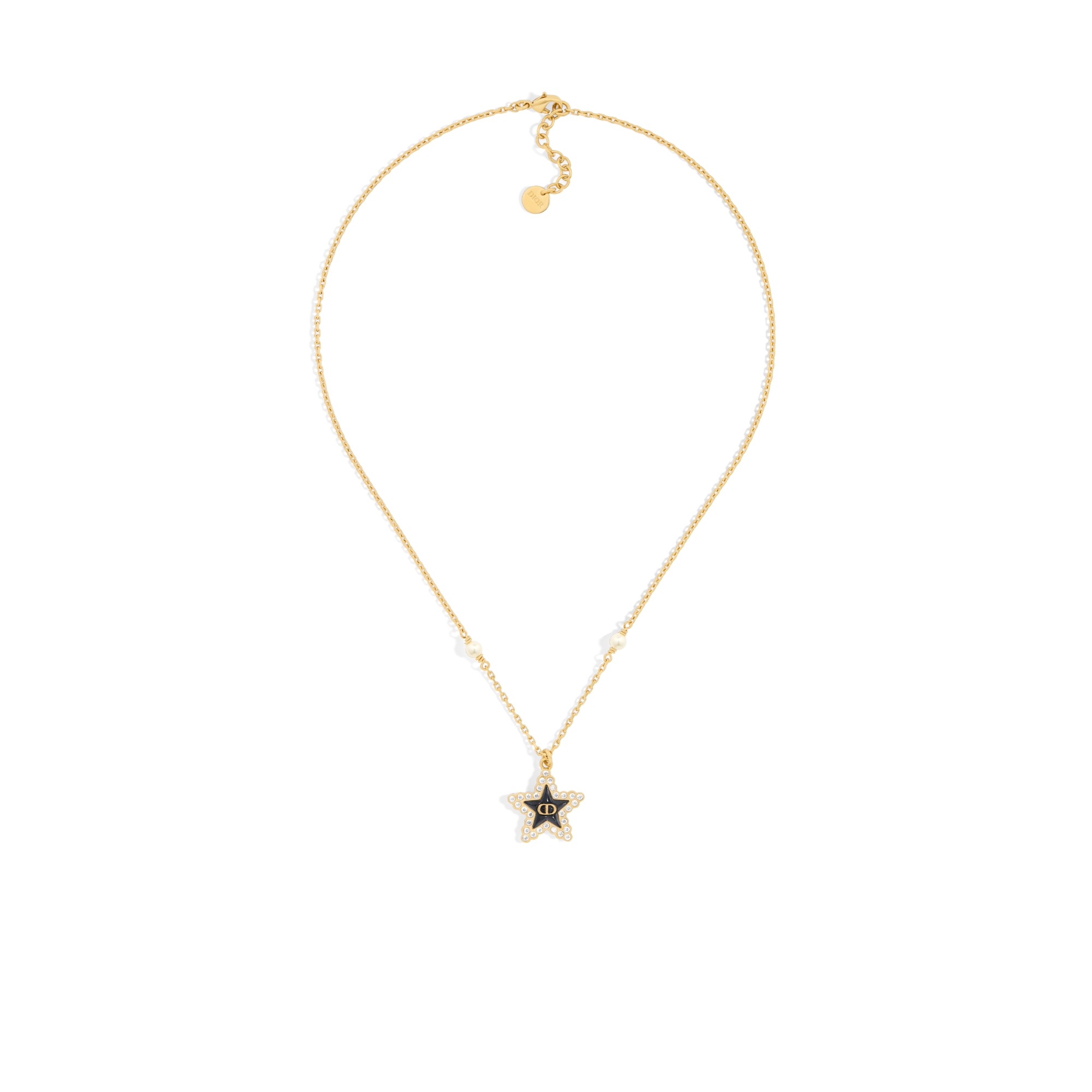 Petit CD Lucky Baroque Halskette Metall mit Gold-Finish, Kunstharzperlen in Weiß, Kristalle in Silberfarbe und Glas in sattem Ozeanblau E01