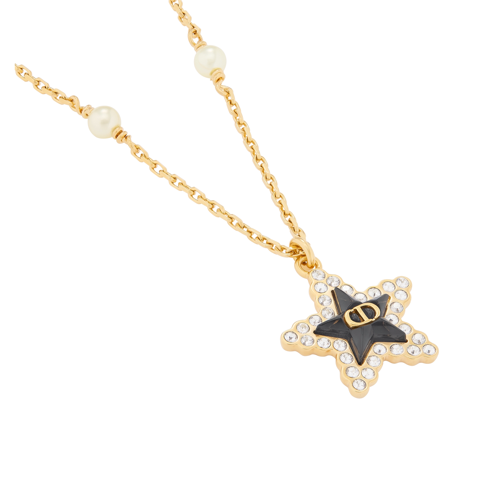 Petit CD Lucky Baroque Necklace Gold-Finish Metal, White Resin Pearls, Silver-Tone Crystals and Deep Ocean Blue Glass E09