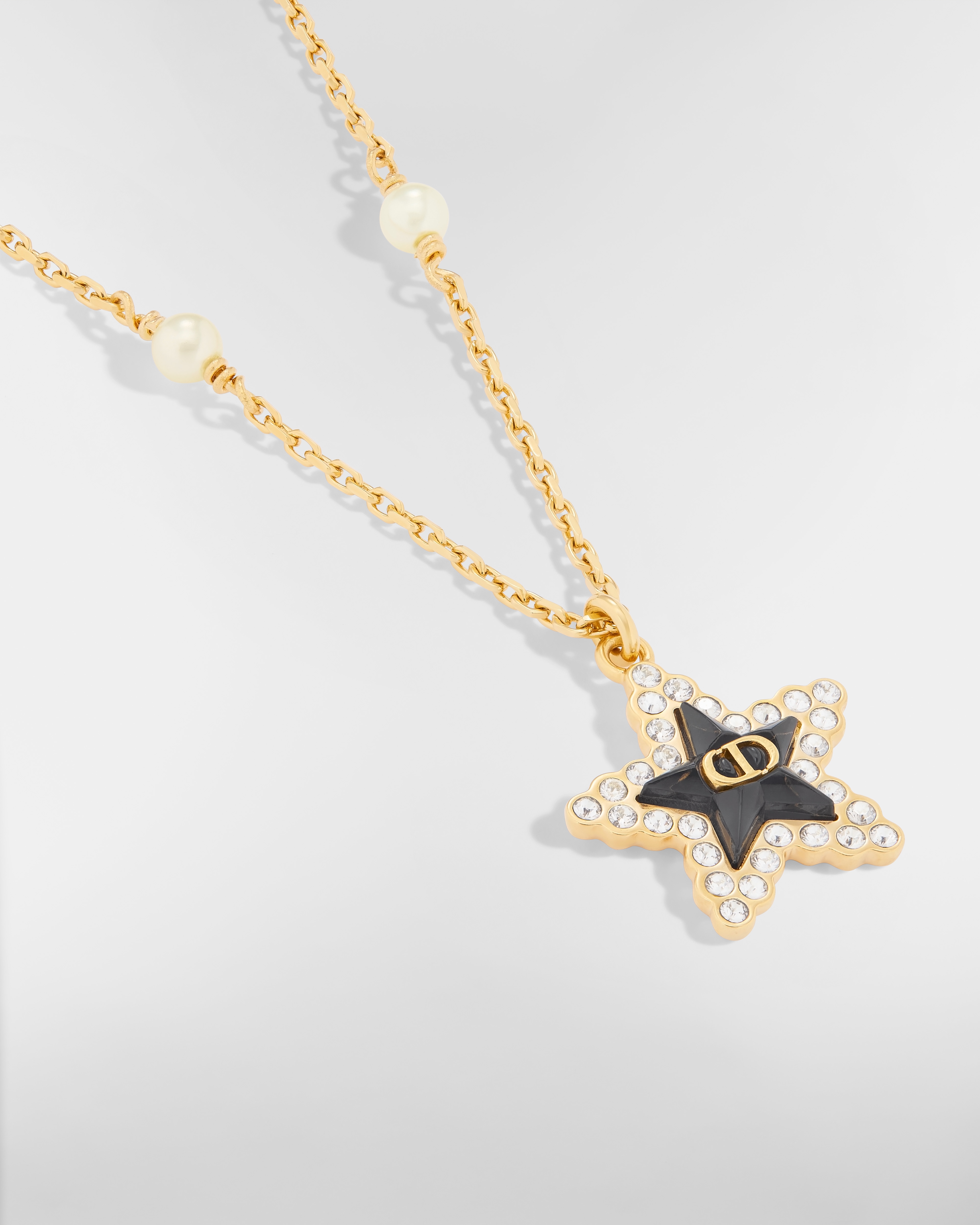 Petit CD Lucky Baroque Necklace Gold-Finish Metal, White Resin Pearls, Silver-Tone Crystals and Deep Ocean Blue Glass E09