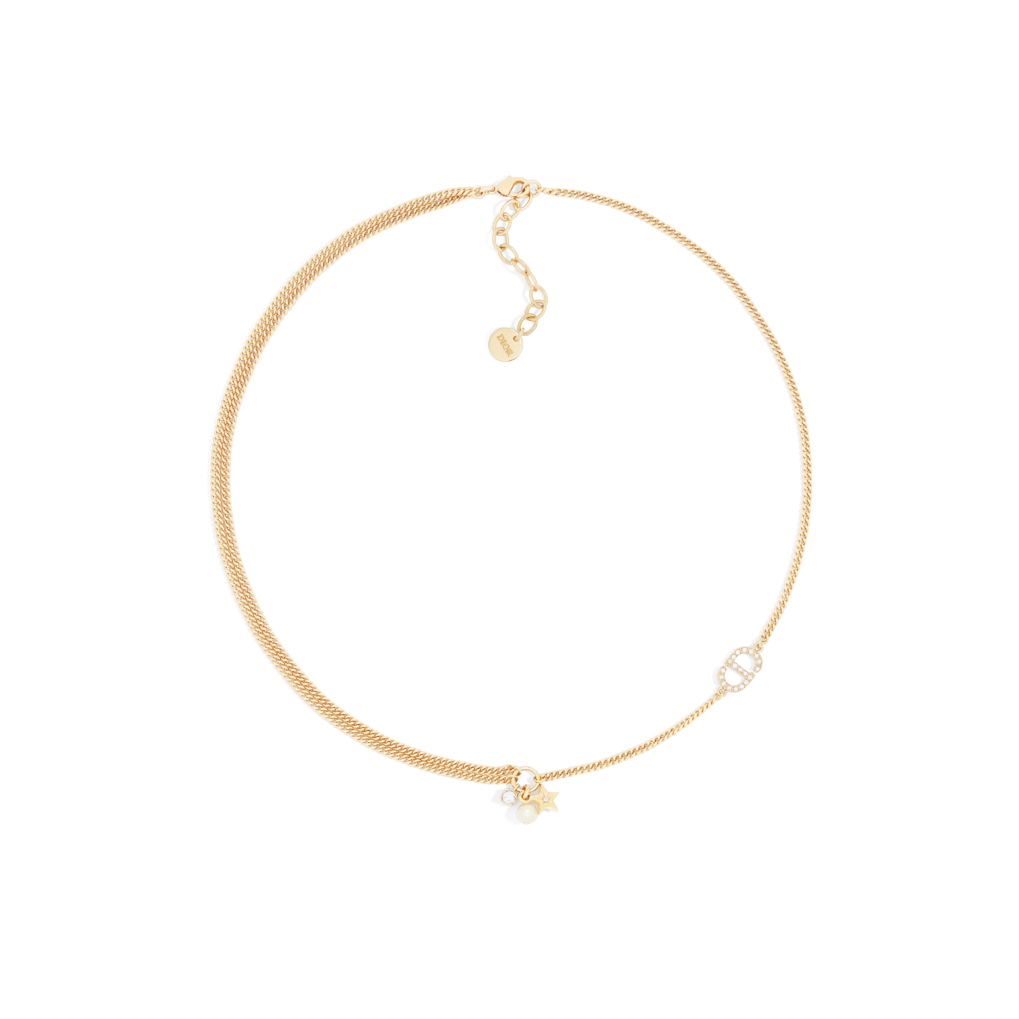 Petit CD Multi Necklace Gold-Finish Metal, White Resin Pearl and Silver-Tone Crystals E01