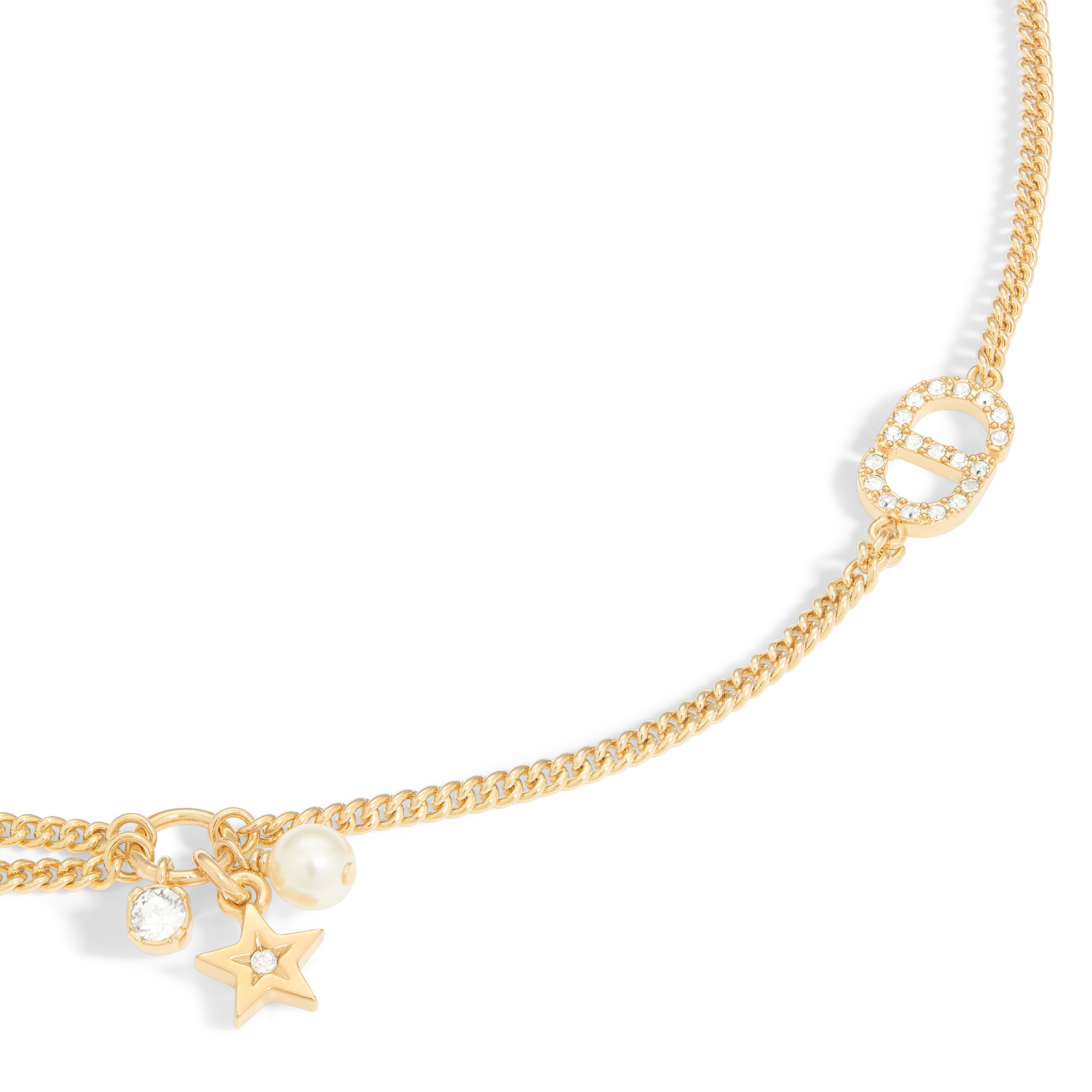 DIOR メタル・レジンパール・クリスタル CDロゴ ネックレス 箱・布袋付き 美品 メタル・レジンパール・クリスタル CDロゴ ネックレス 箱