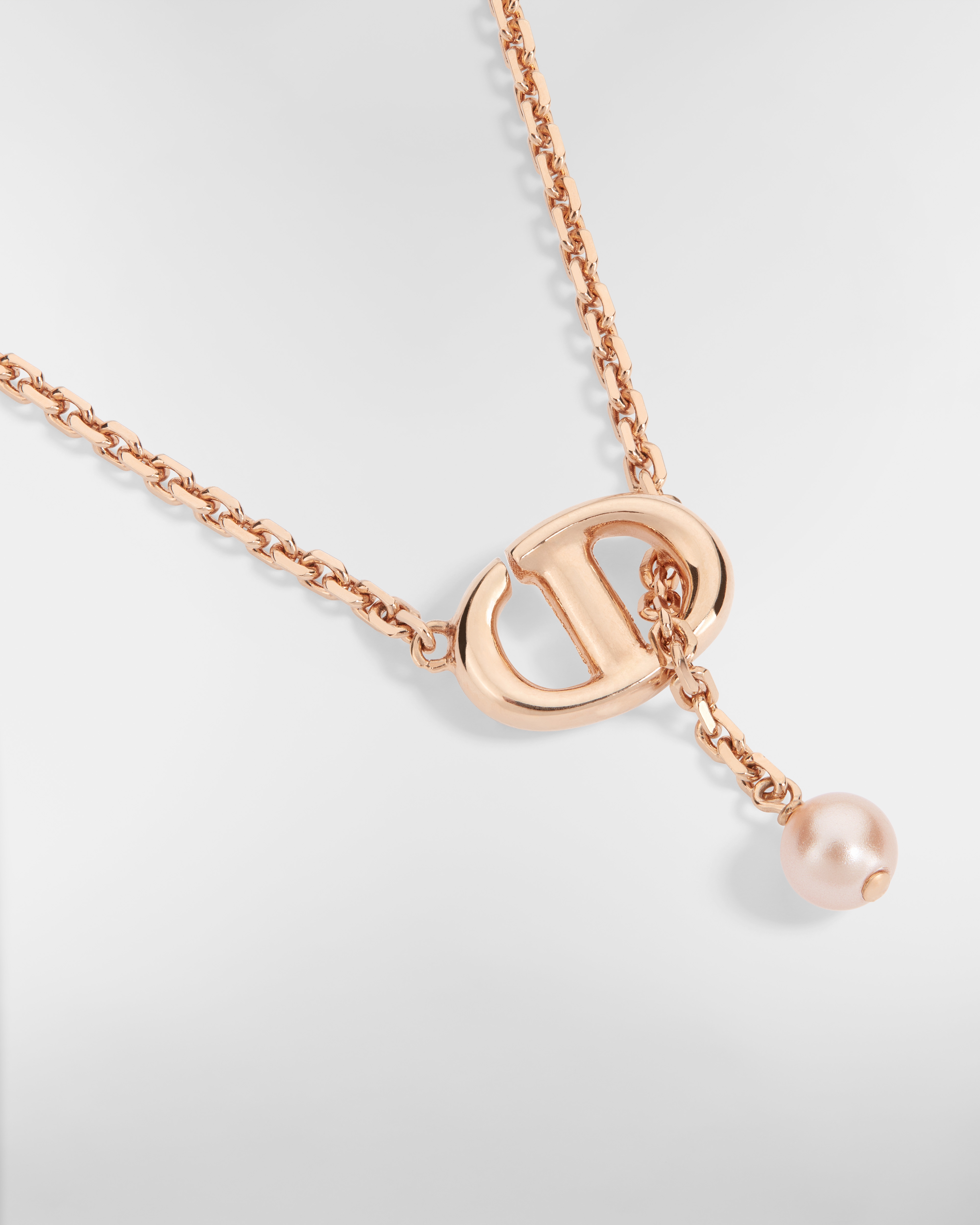 CD Navy Necklace Pink-Finish Metal and Iridescent Pink Resin Pearl E09