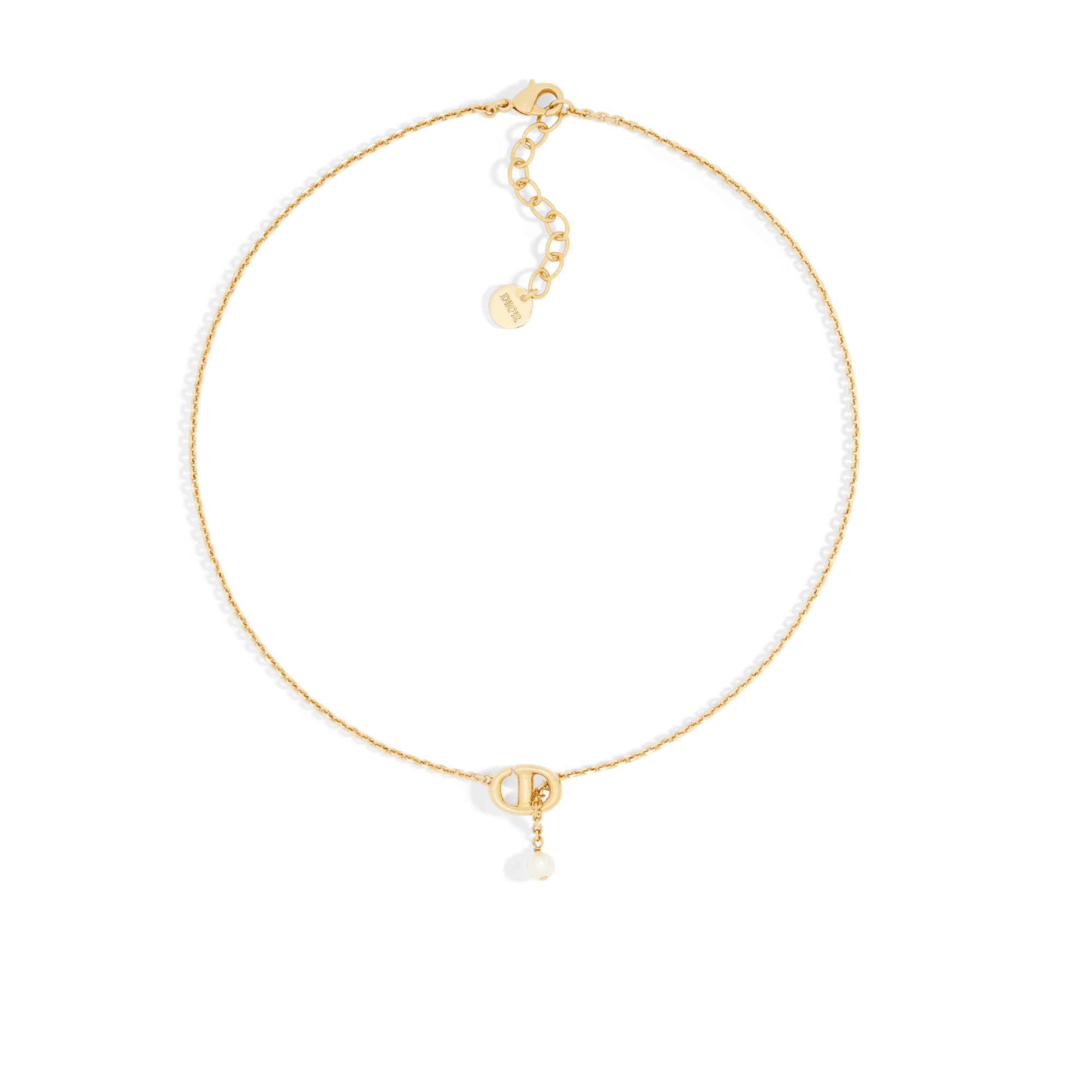 CD Navy Halskette Metall mit Gold-Finish und Kunstharzperle in Weiß E01