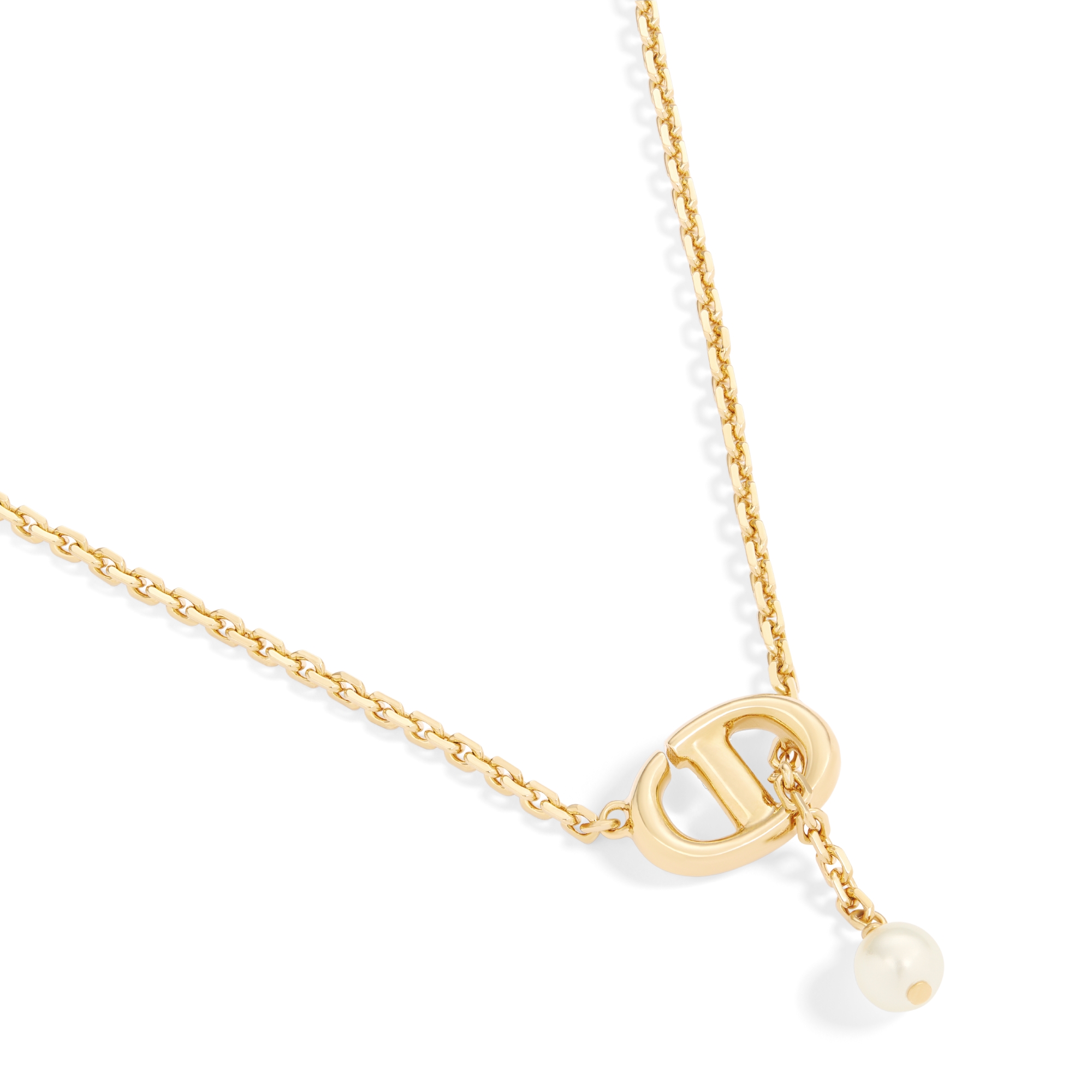 CD Navy Necklace Gold-Finish Metal and White Resin Pearl E09