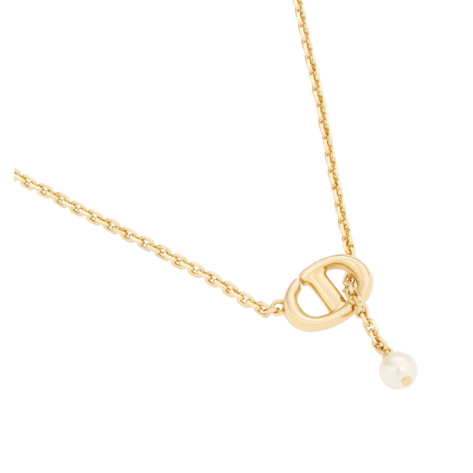 CD Navy Necklace Gold-Finish Metal and White Resin Pearl E09