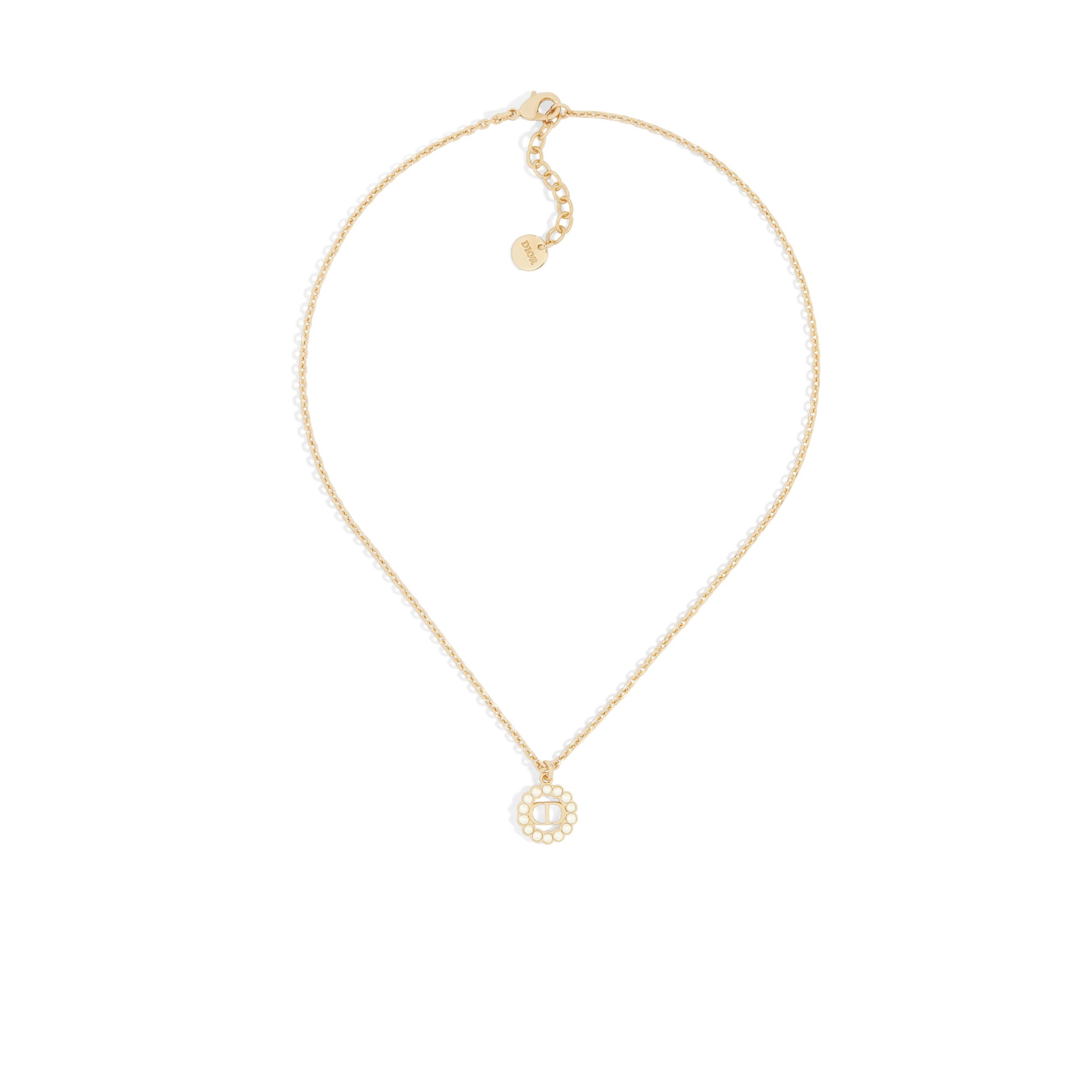 Petit CD Circle Necklace Gold-Finish Metal and White Resin Pearls E01