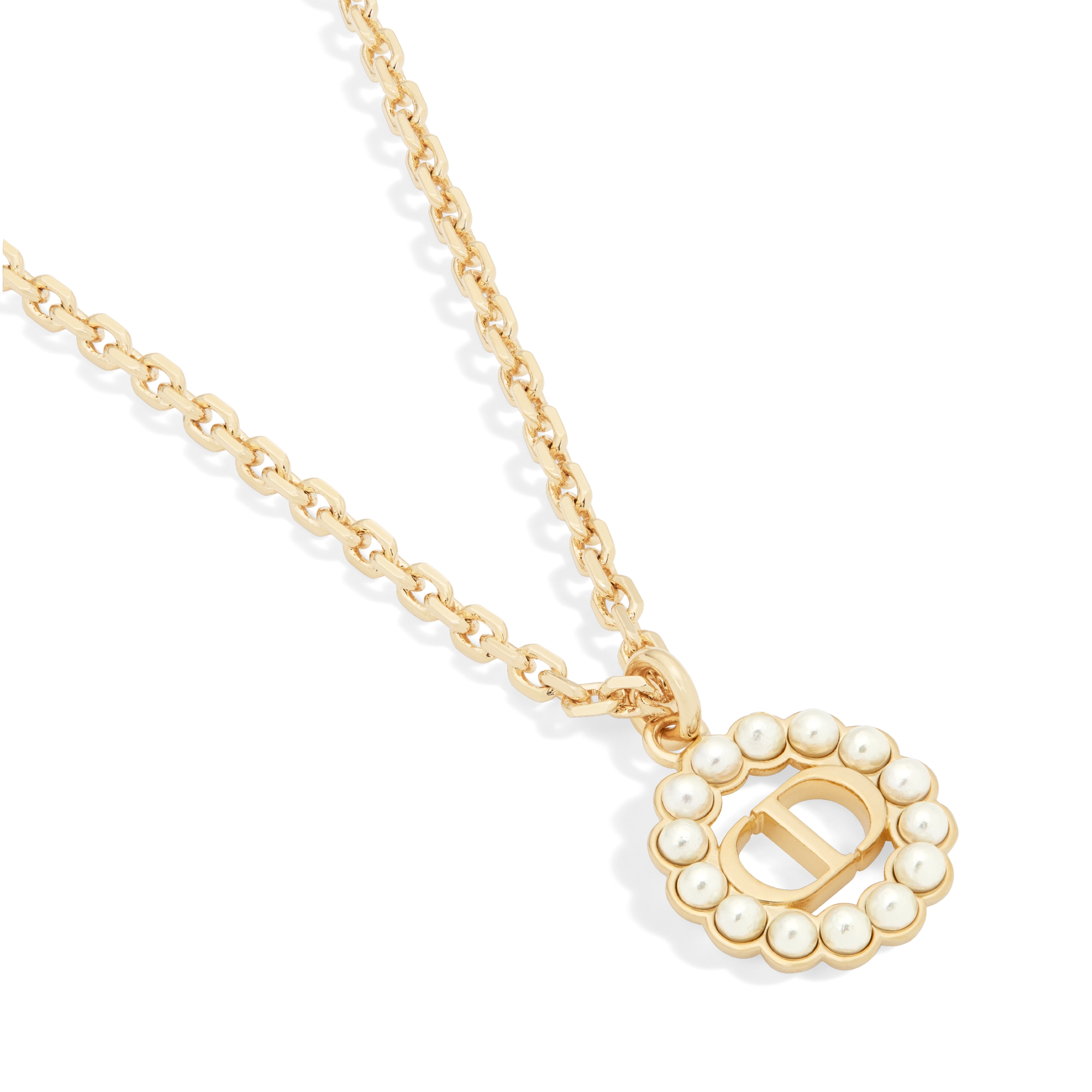Petit CD Circle Necklace Gold-Finish Metal and White Resin Pearls E09