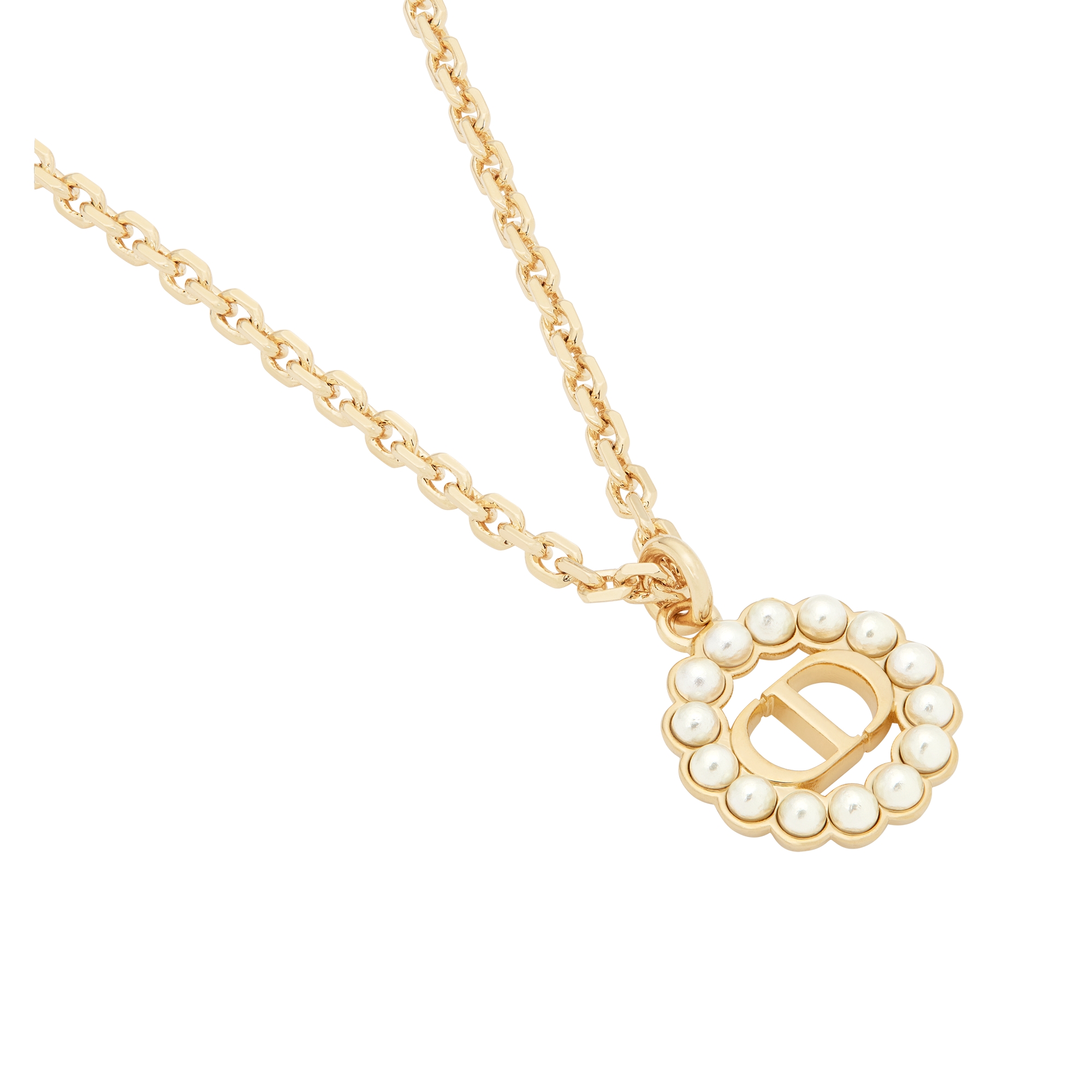 Petit CD Circle Necklace Gold-Finish Metal and White Resin Pearls E09