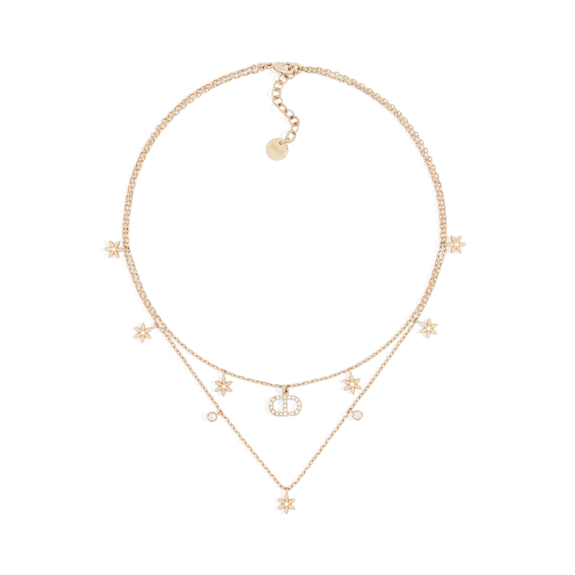 Petit CD Daisy Necklace Pale Gold-Finish Metal and Silver-Tone Crystals E01
