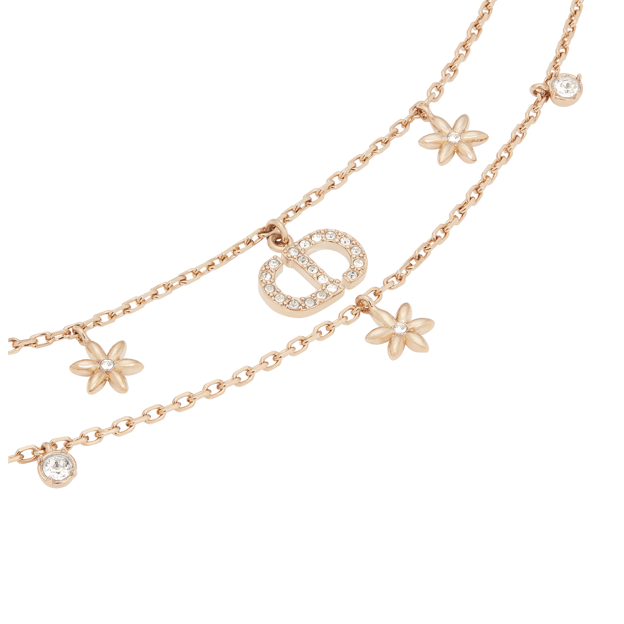Petit CD Daisy Necklace Pale Gold-Finish Metal and Silver-Tone Crystals E09