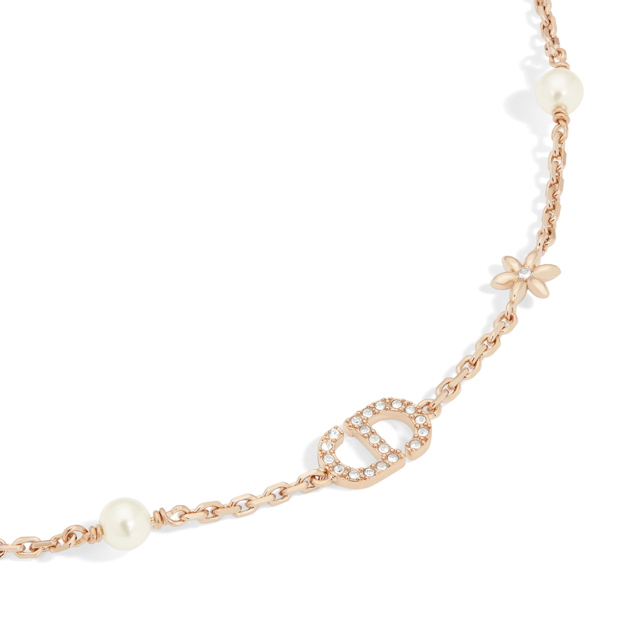 Petit CD Daisy 목걸이 페일 골드 피니시 메탈 & 화이트 레진 진주, 실버 톤 크리스탈 E09