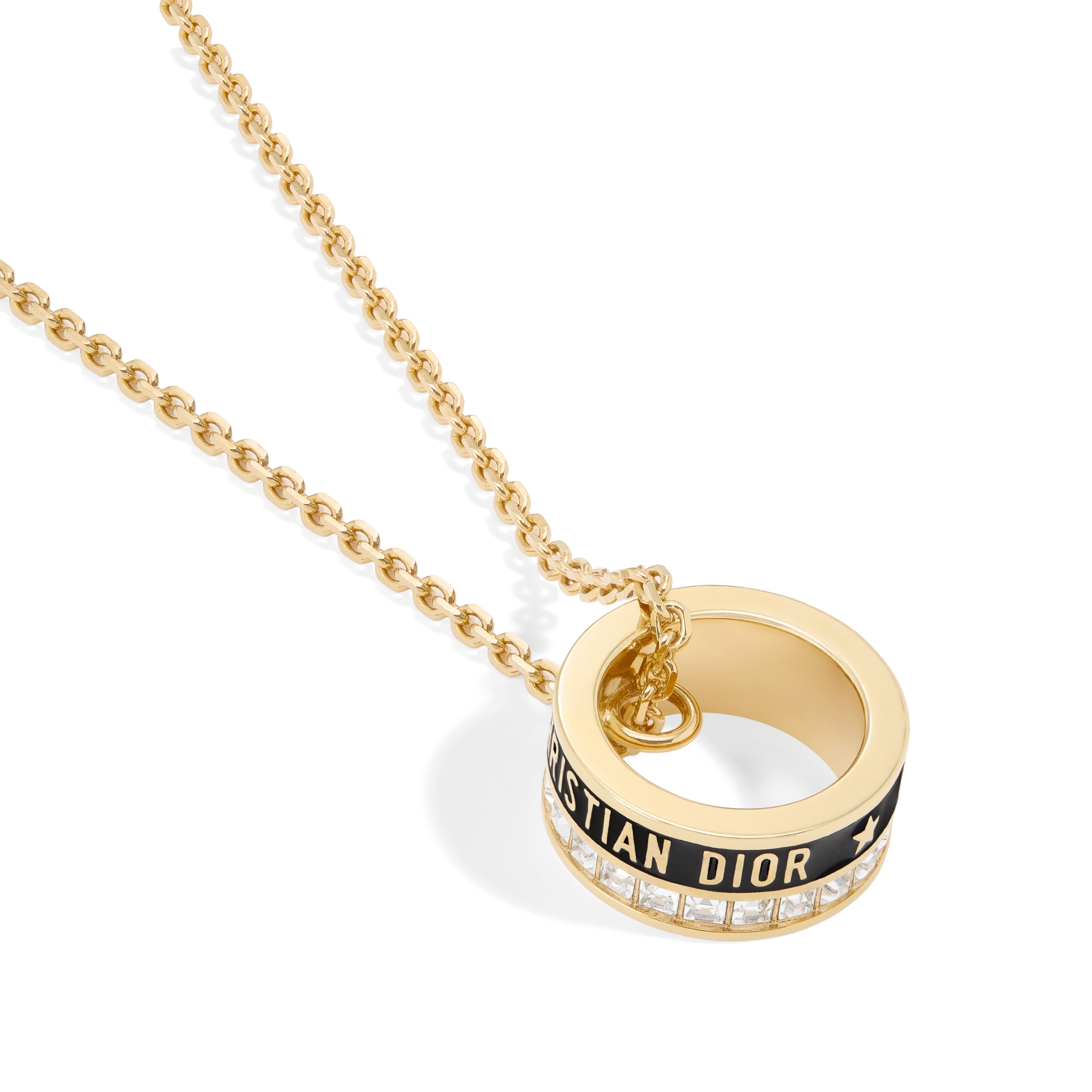 Dior Night Code 목걸이 골드 피니시 메탈 & 스파클링 크리스탈, 블랙 래커 E09