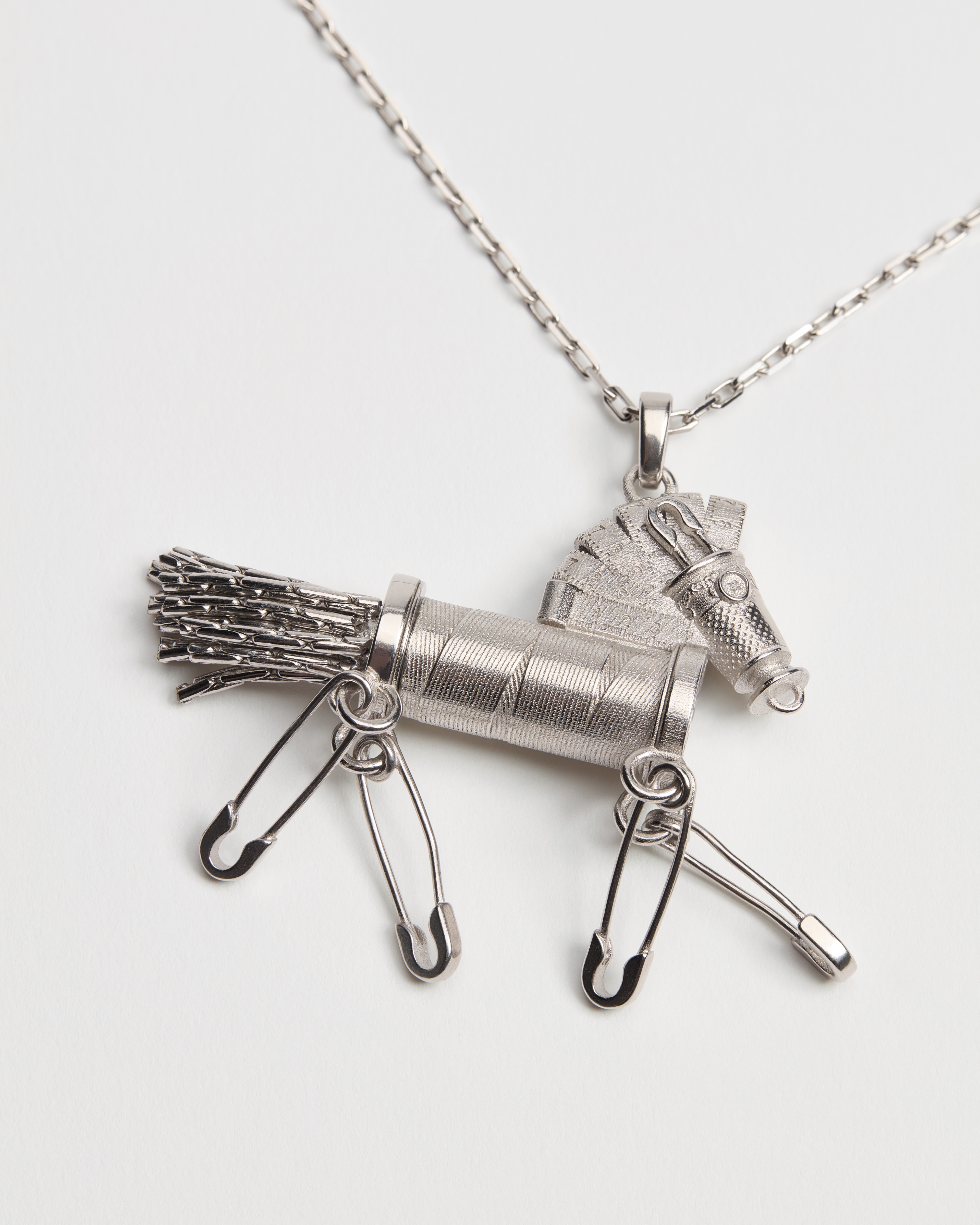 Dior Couture Charms Horse Pendant Necklace Silver E09