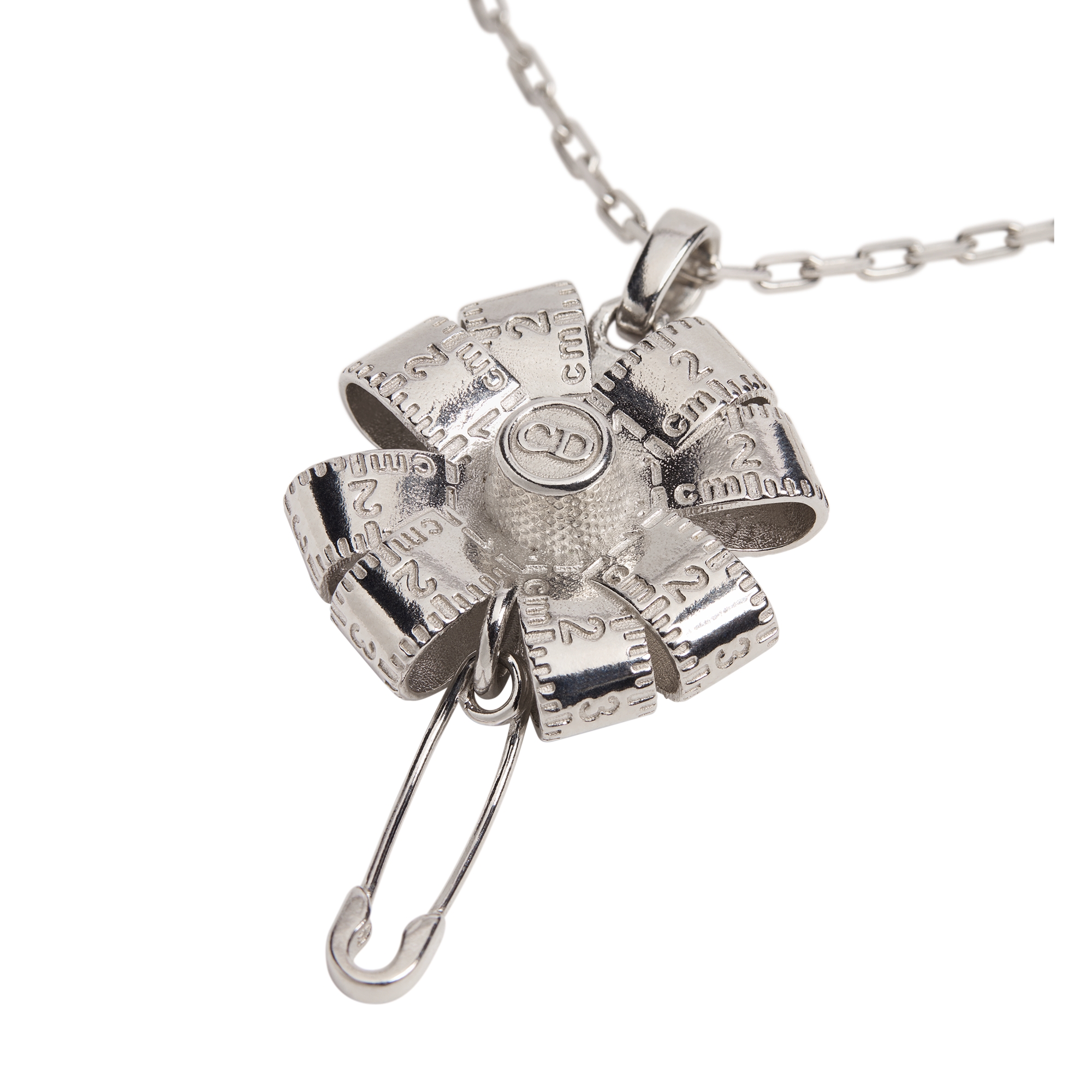 Dior Couture Charms Clover Pendant Necklace Silver E09