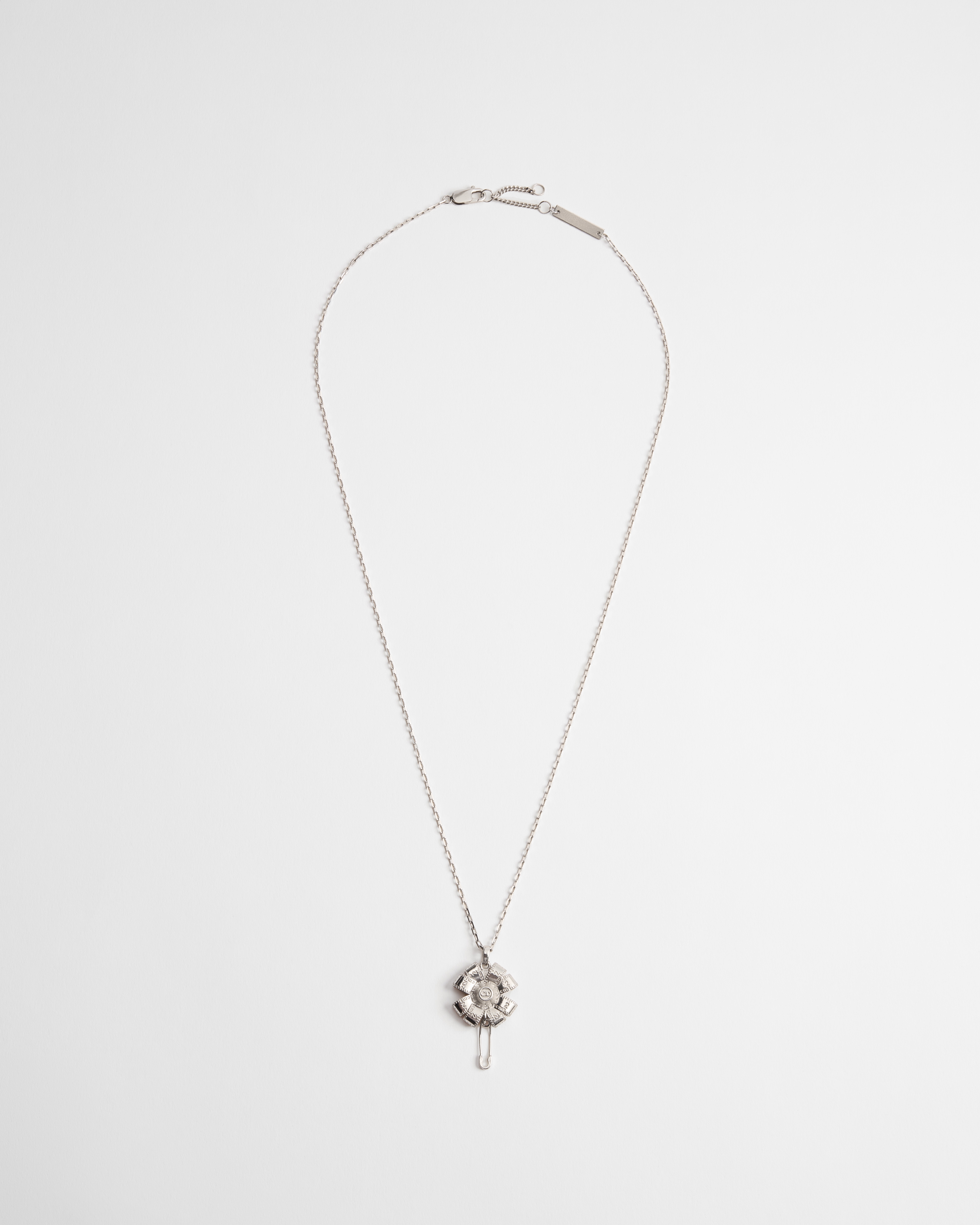Dior Couture Charms Clover Pendant Necklace Silver E01